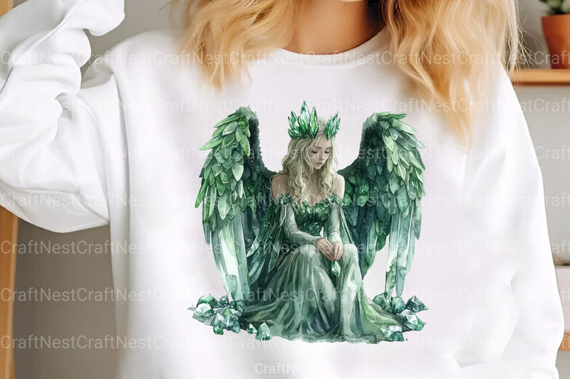 Green Stone Angel Figures Clipart Bundle - CraftNest - Digital Crafting and Art