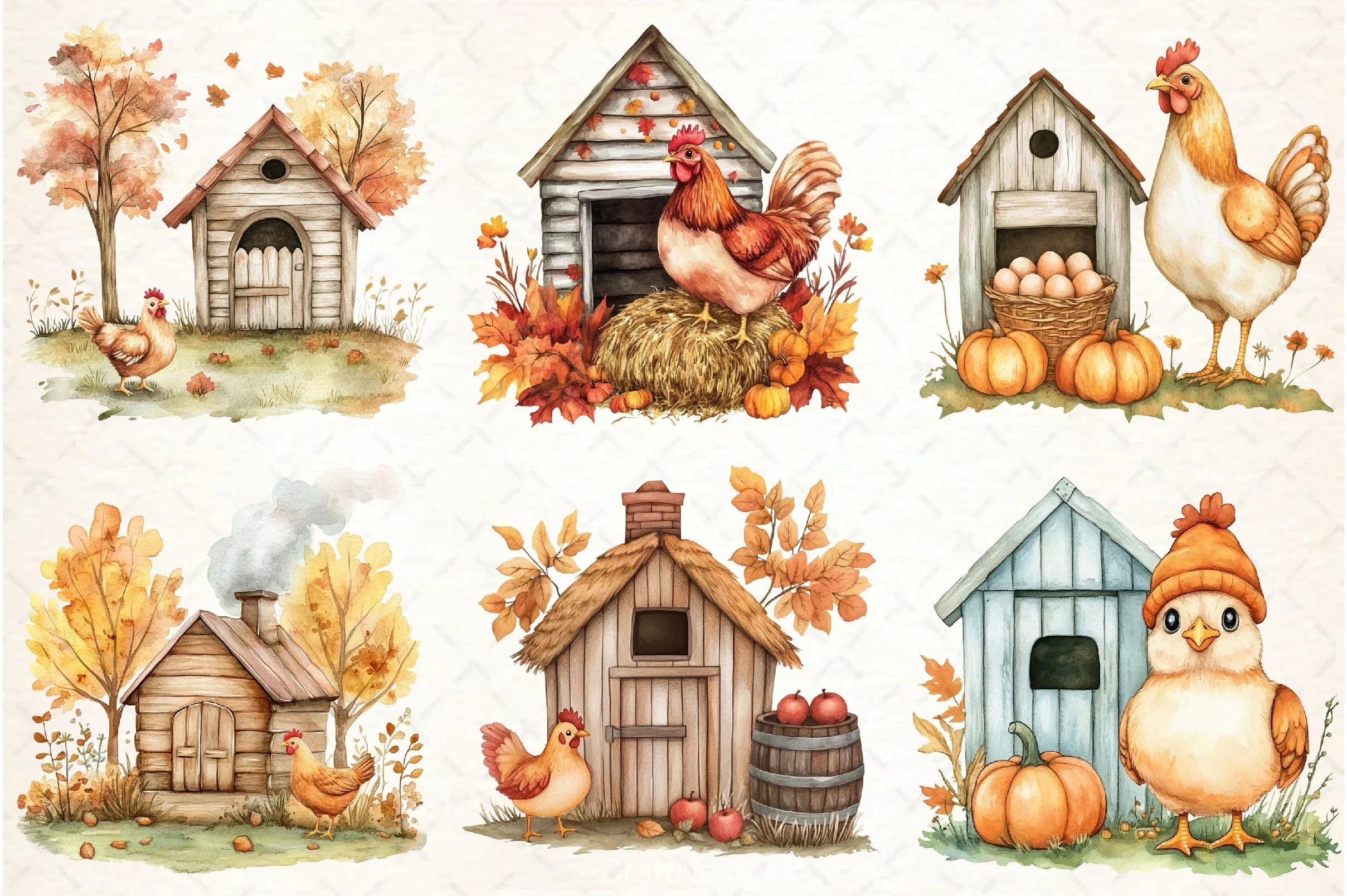 Autumn Chicken Coop Clipart Bundle - CraftNest - Digital Crafting and Art