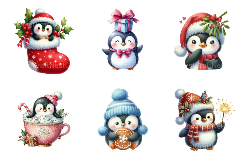 Winter Penguin Christmas Clipart Bundle - CraftNest - Digital Crafting and Art