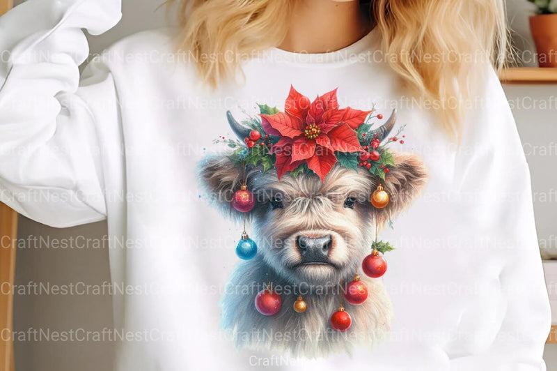 Christmas Cow Highland New Year Clipart Bundle - CraftNest - Digital Crafting and Art