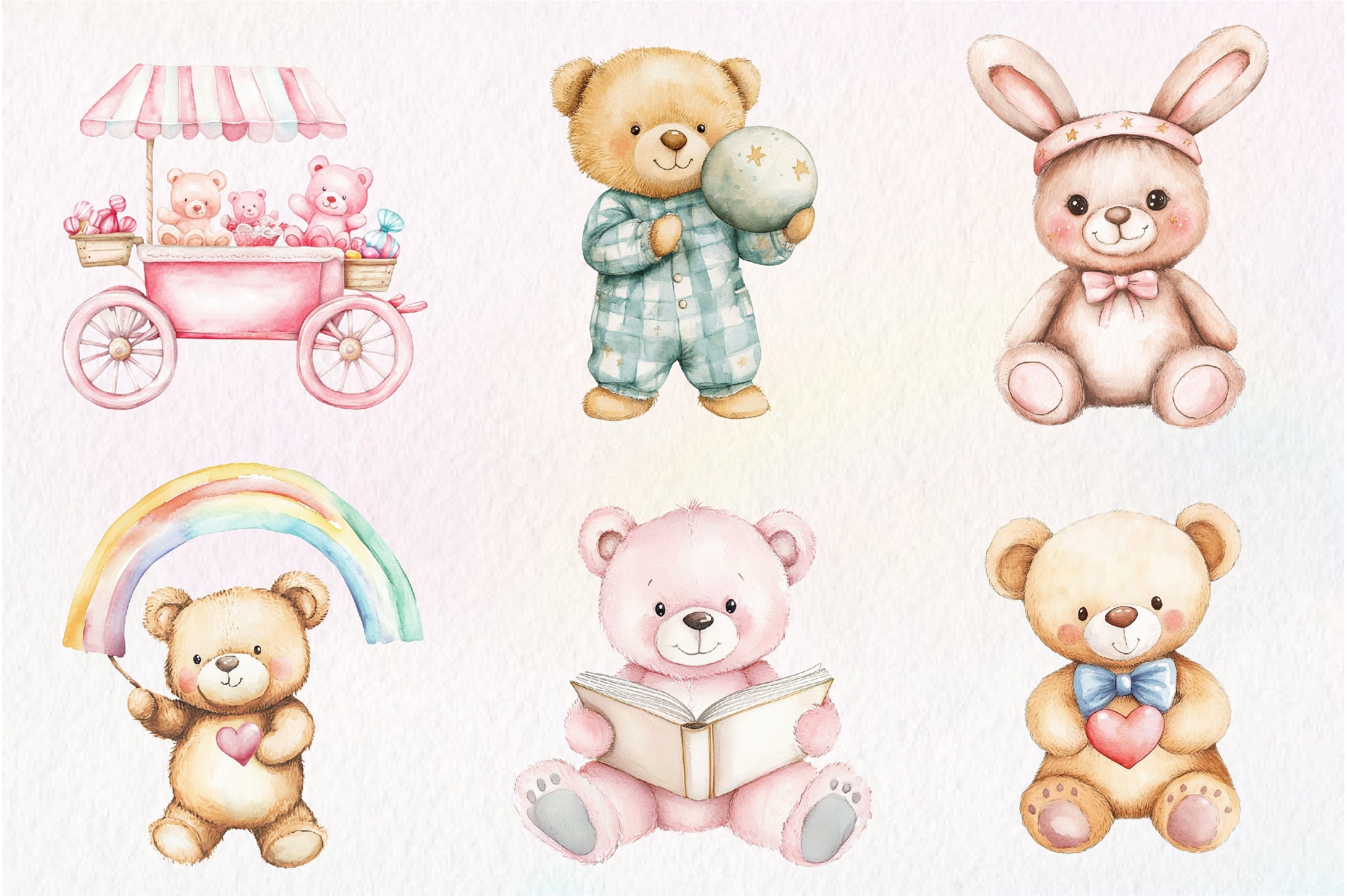 Pink Cute Blush Teddy Bear Clipart Bundle