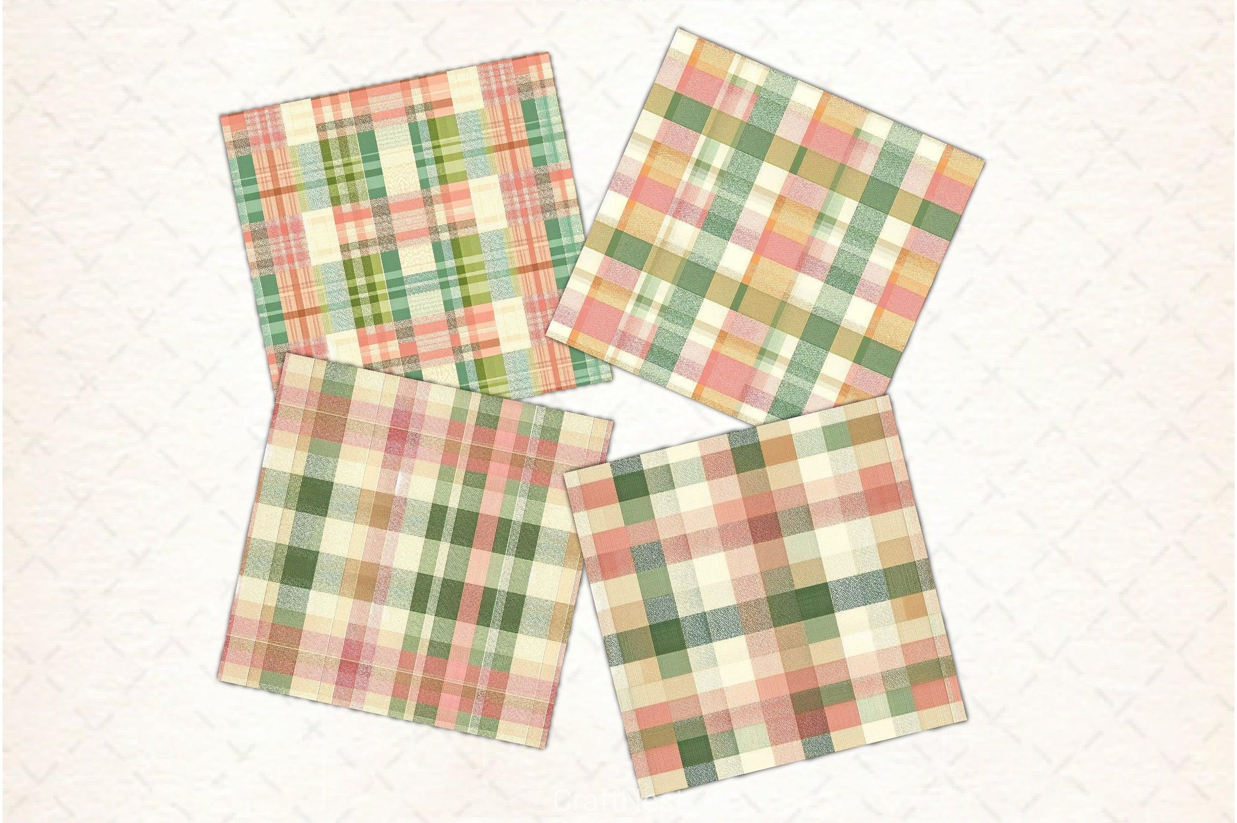Green Pink Checkered Pattern Digital Paper 2 - CraftNest - Digital Crafting and Art