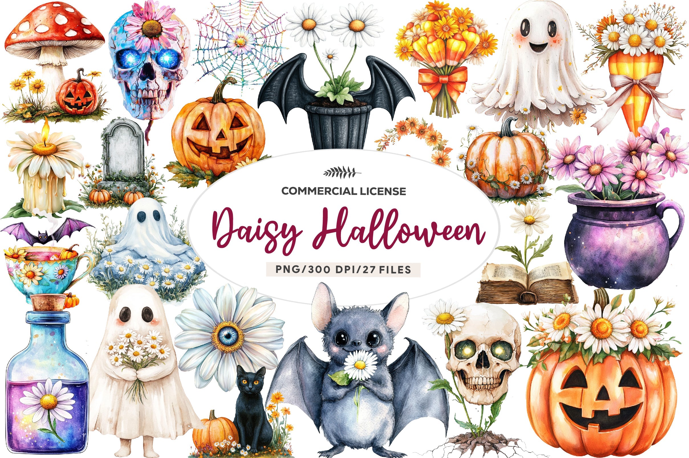 Daisy Flower & Halloween Clipart Bundle