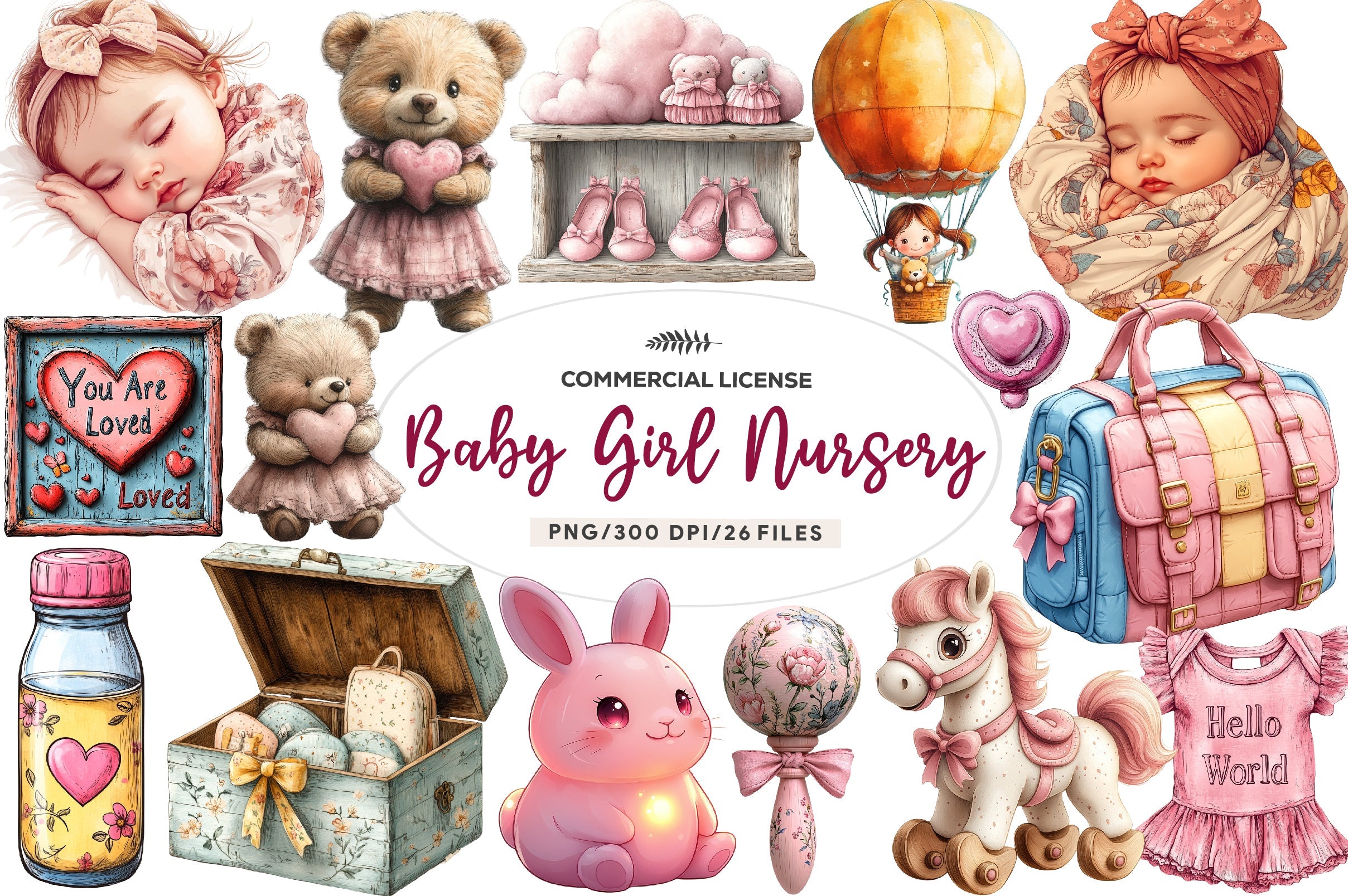 Pink Baby Girl Nursery Clipart Bundle 3