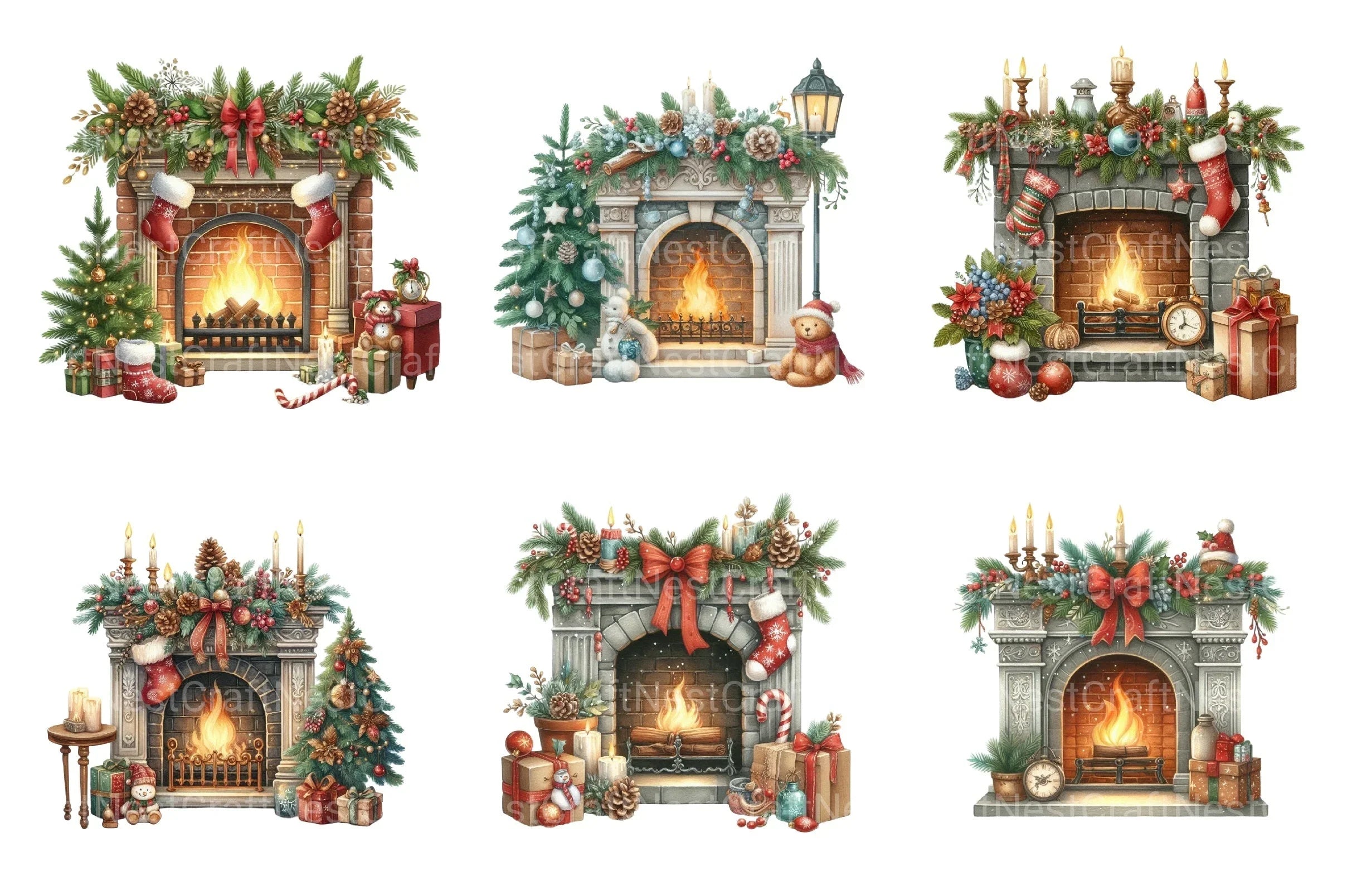 Cozy Christmas Fireplace Decoration Clipart Bundle - CraftNest - Digital Crafting and Art