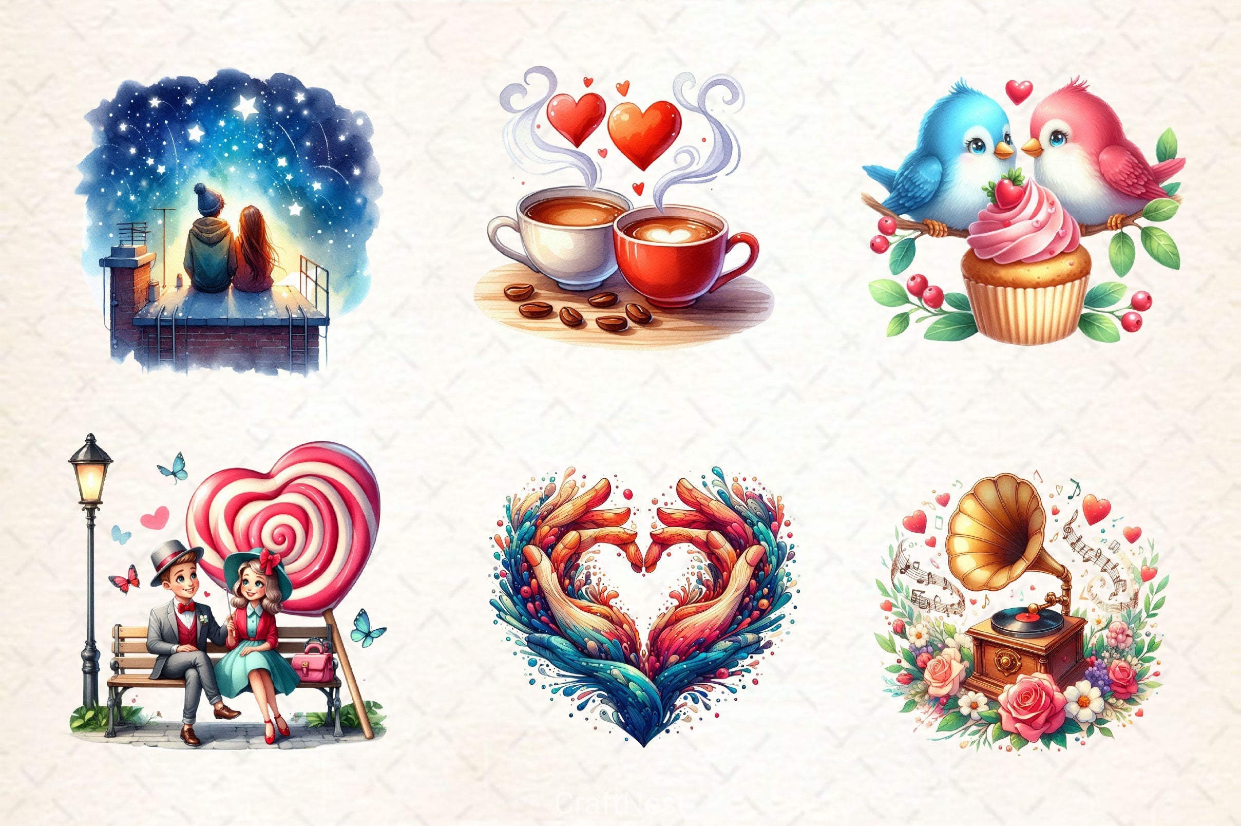 Retro Valentine's Clipart Bundle