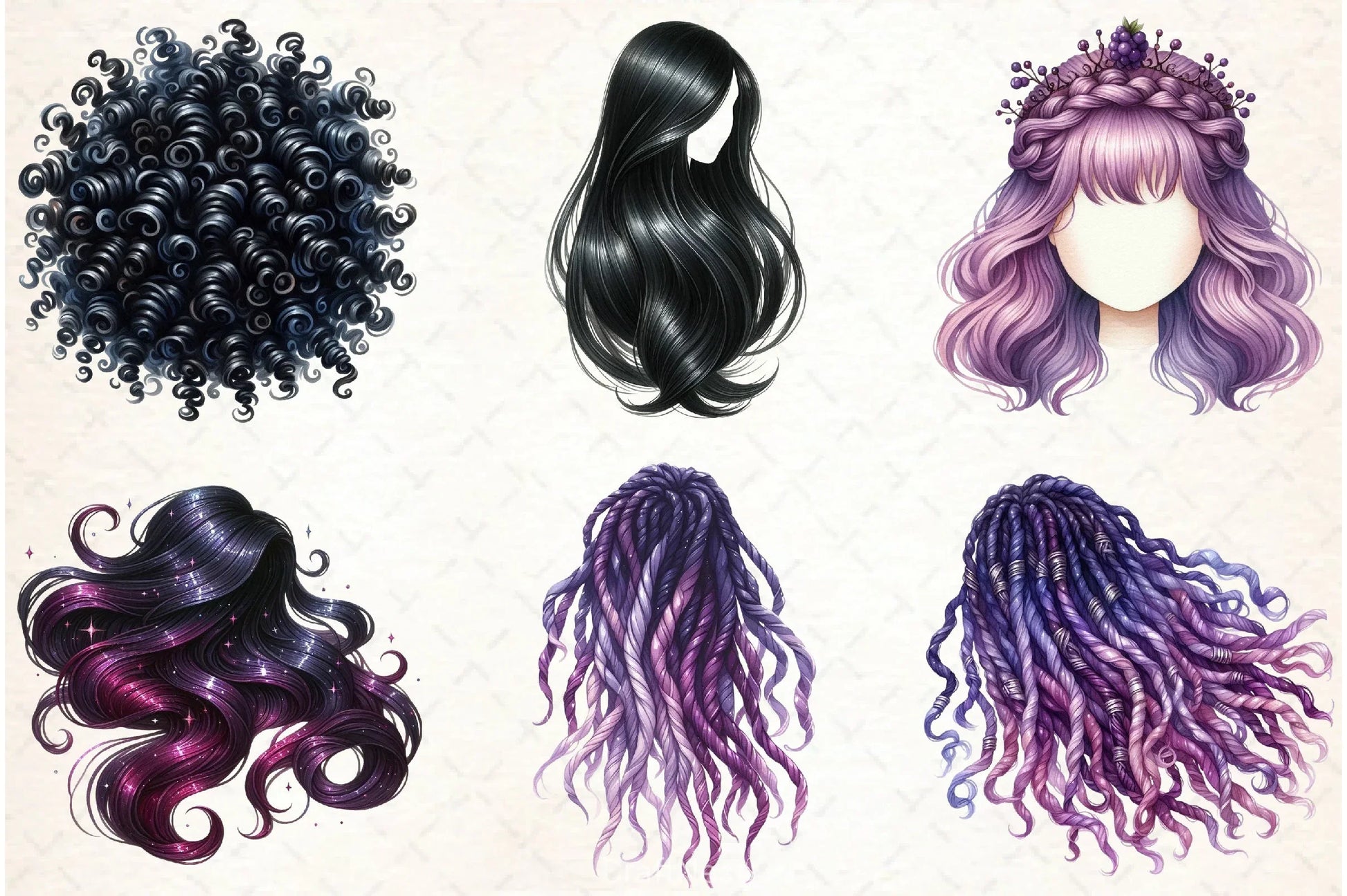 Long Natural Hair Clipart Bundle - CraftNest - Digital Crafting and Art