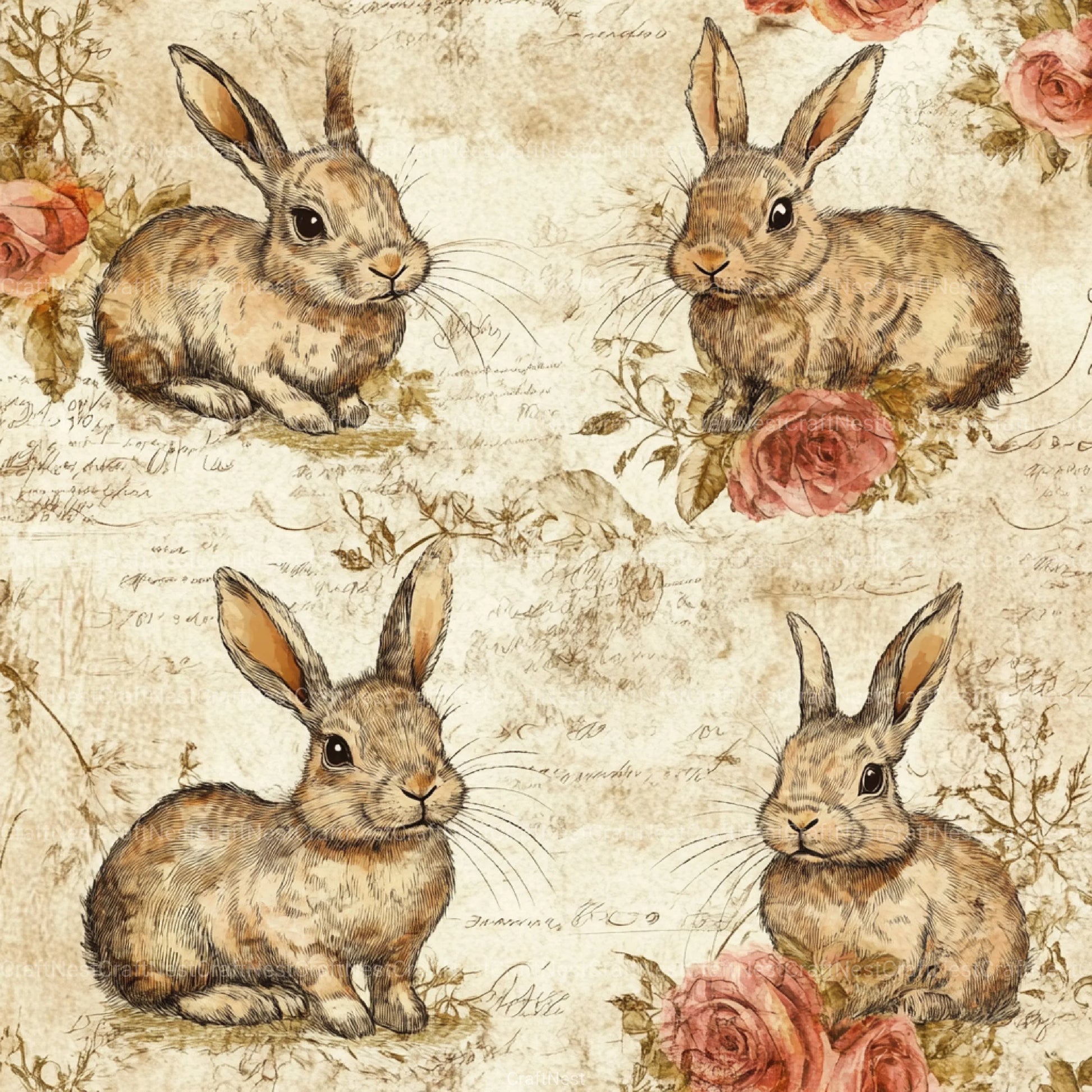 Vintage Bunny Clipart Bundle - CraftNest - Digital Crafting and Art