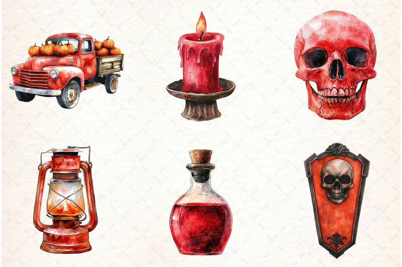 Vintage Red Halloween Clipart Bundle - CraftNest - Digital Crafting and Art