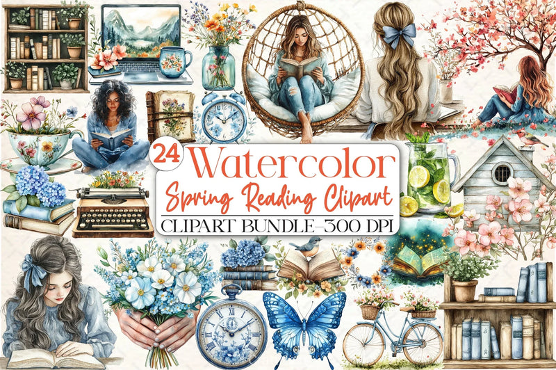 Spring Reading Clipart Bundle - CraftNest - Digital Crafting and Art