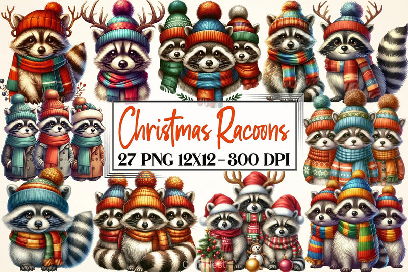 Christmas Raccoons Clipart Bundle - CraftNest - Digital Crafting and Art