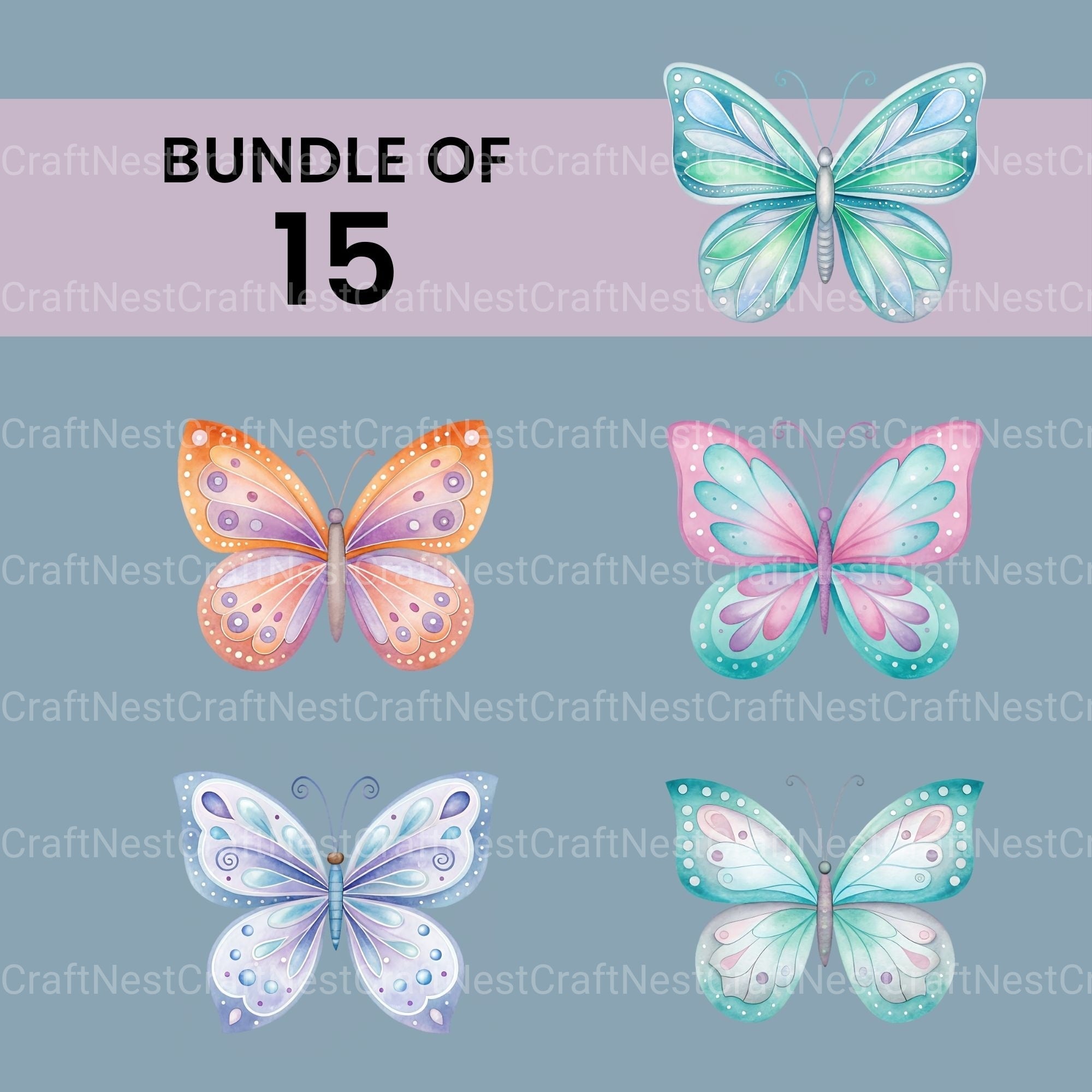 Pastel Butterflies Clipart Bundle