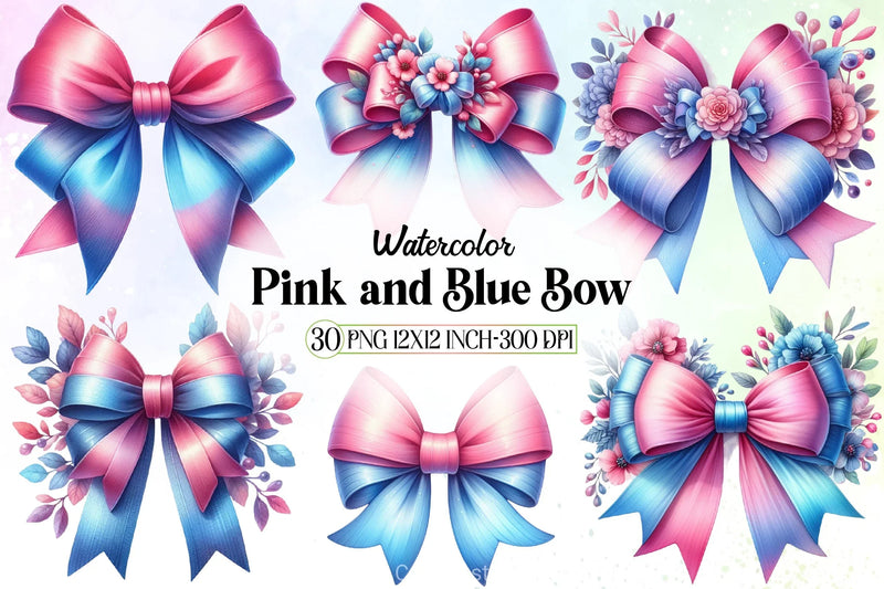 Pink & Blue Bow Clipart Bundle - CraftNest - Digital Crafting and Art