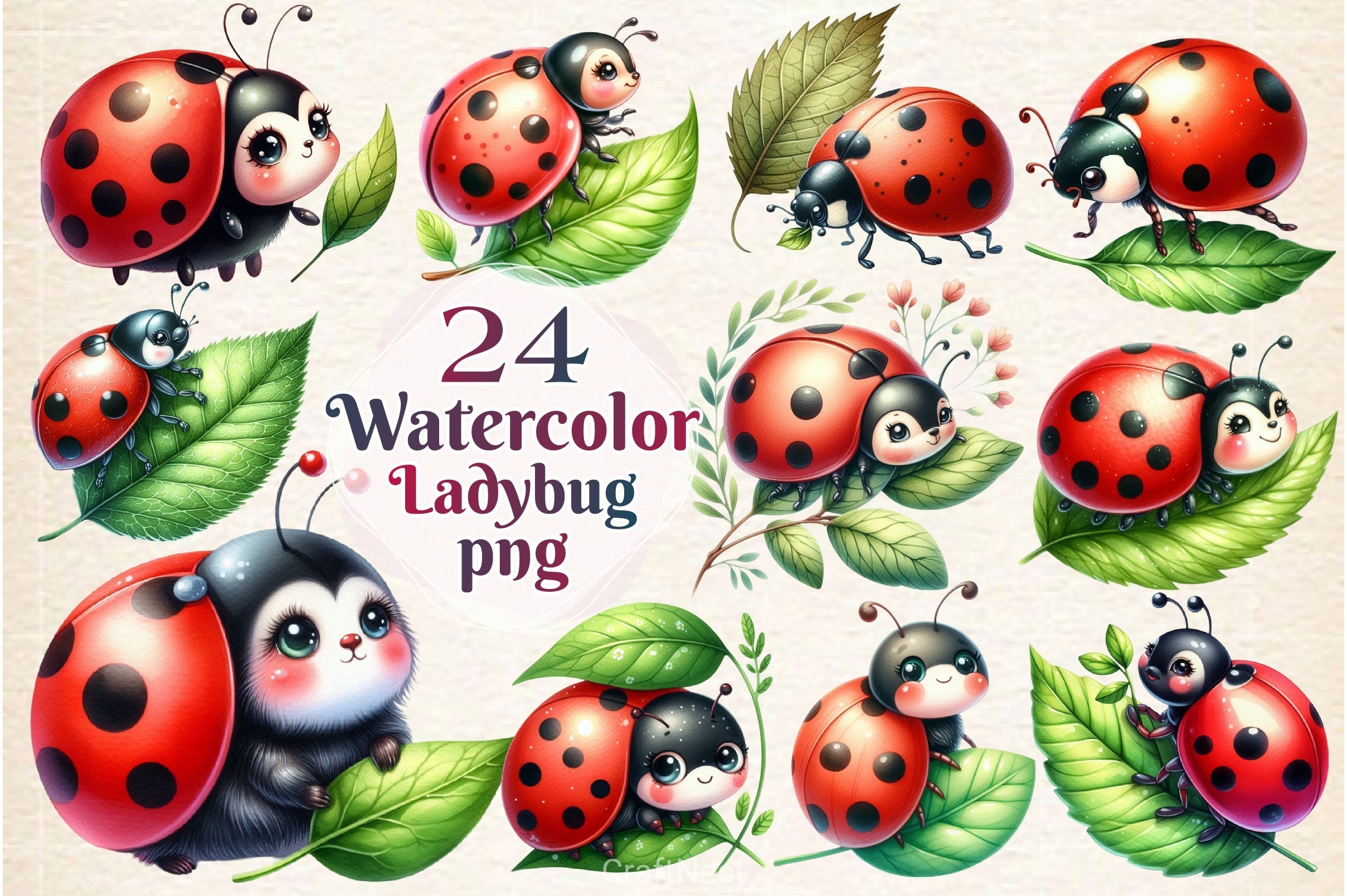Happy Ladybug Clipart Bundle 2