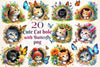 Peeking Cute Cat Hole With Butterflies Clipart Bundle