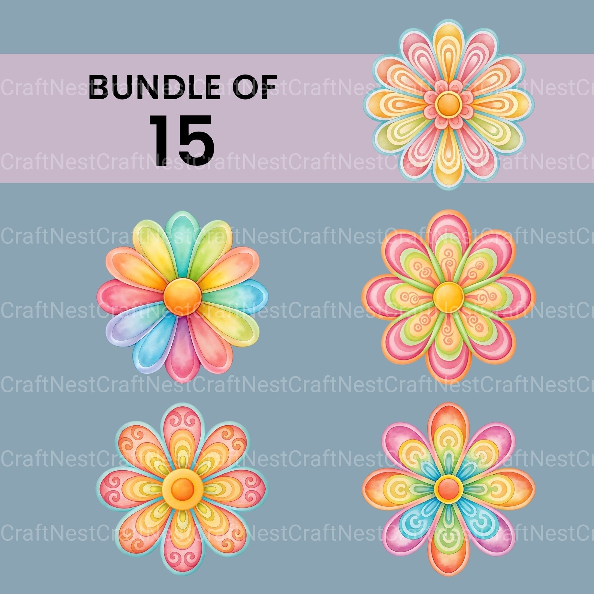 Groovy Flowers Clipart Bundle