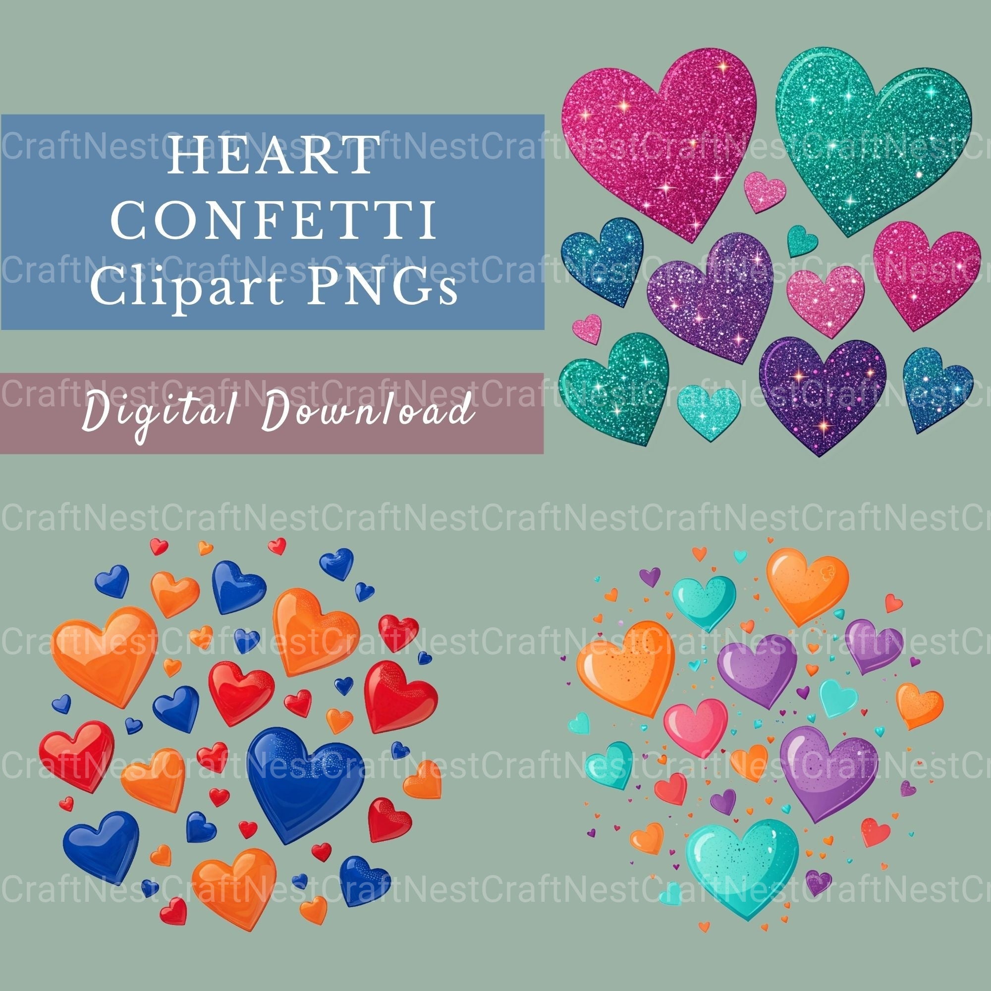 Heart Confetti Clipart Bundle