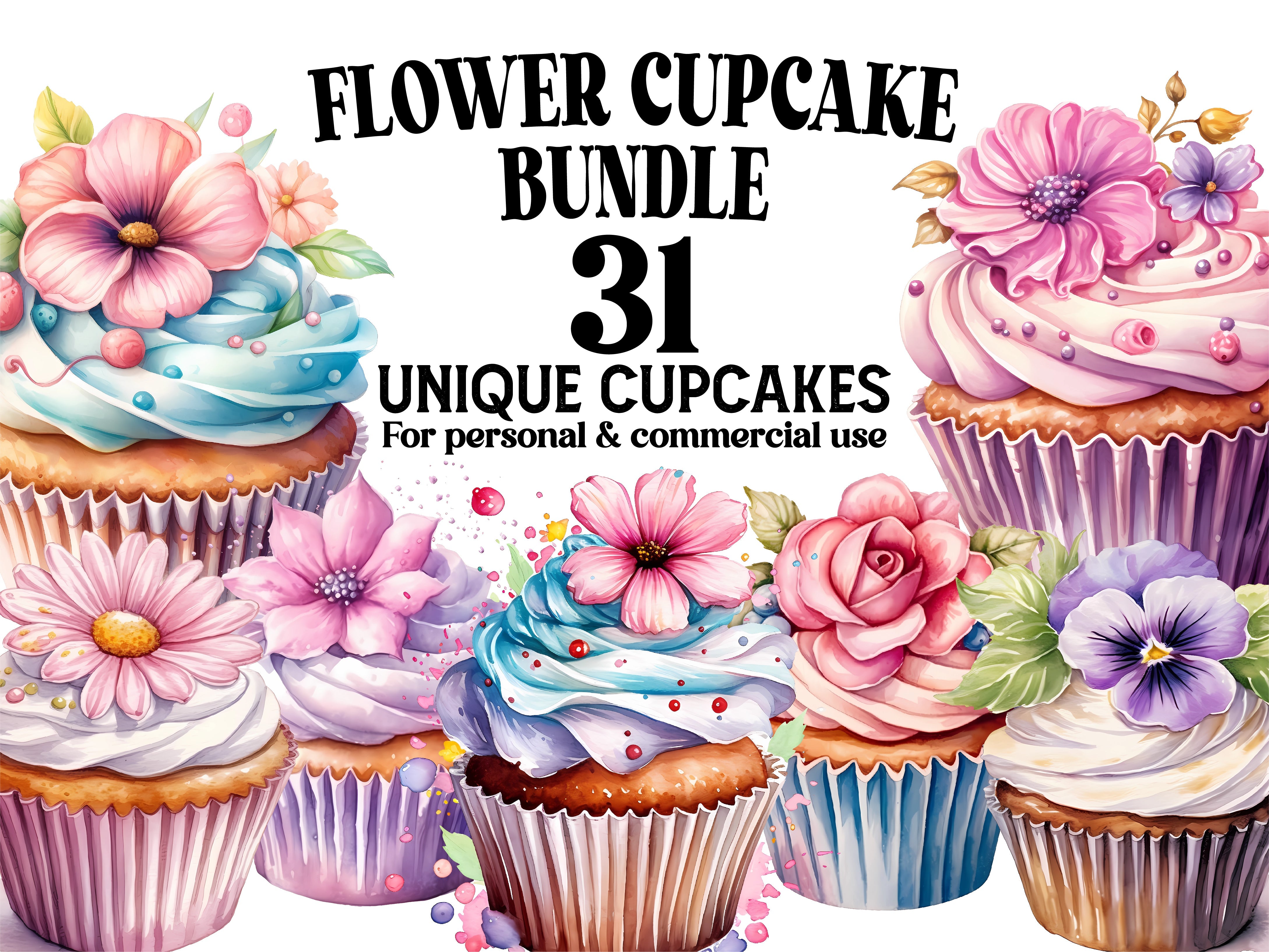 Flower Cupcakes Clipart - CraftNest