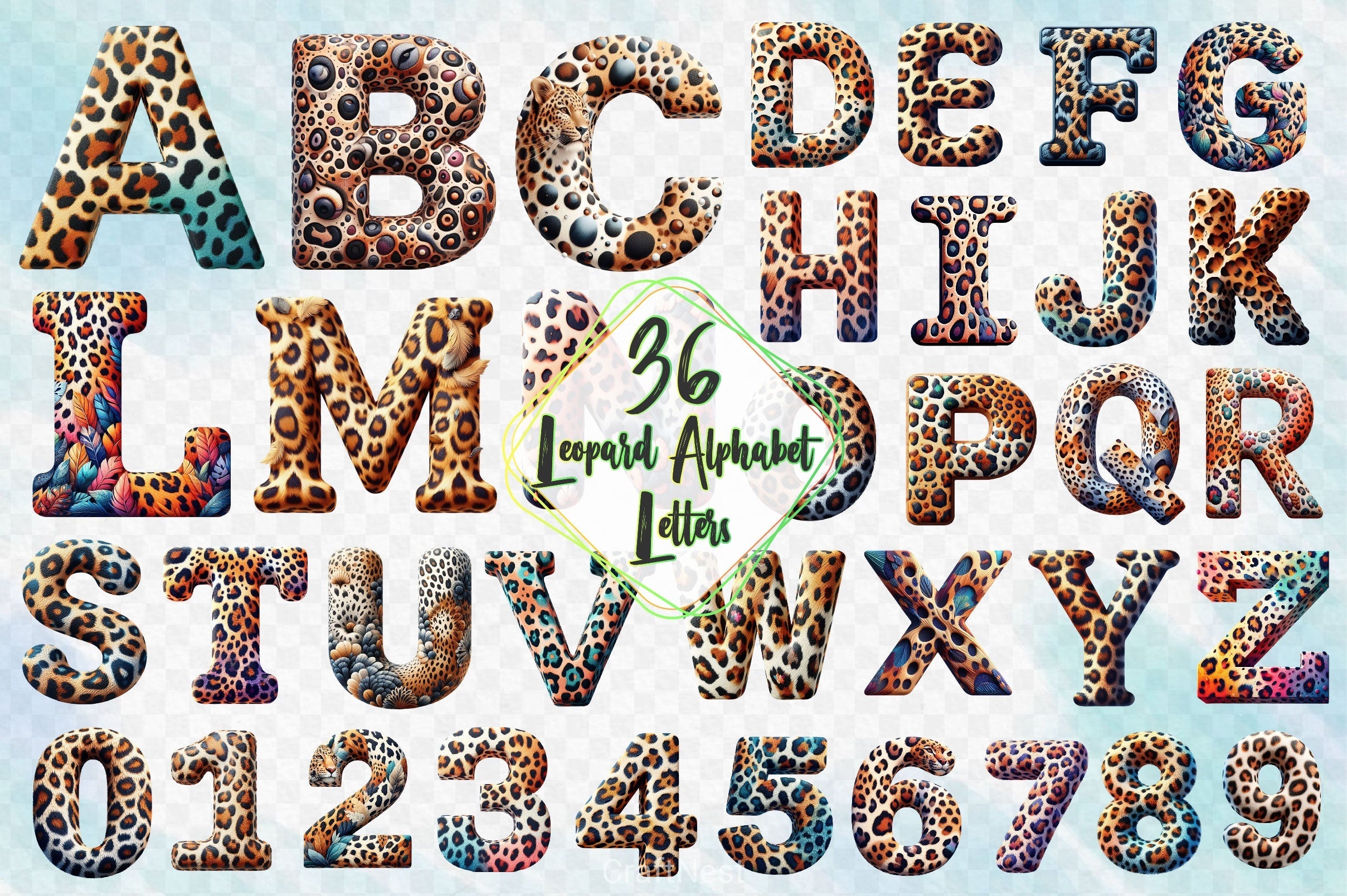 Leopard Alphabet Clipart Bundle