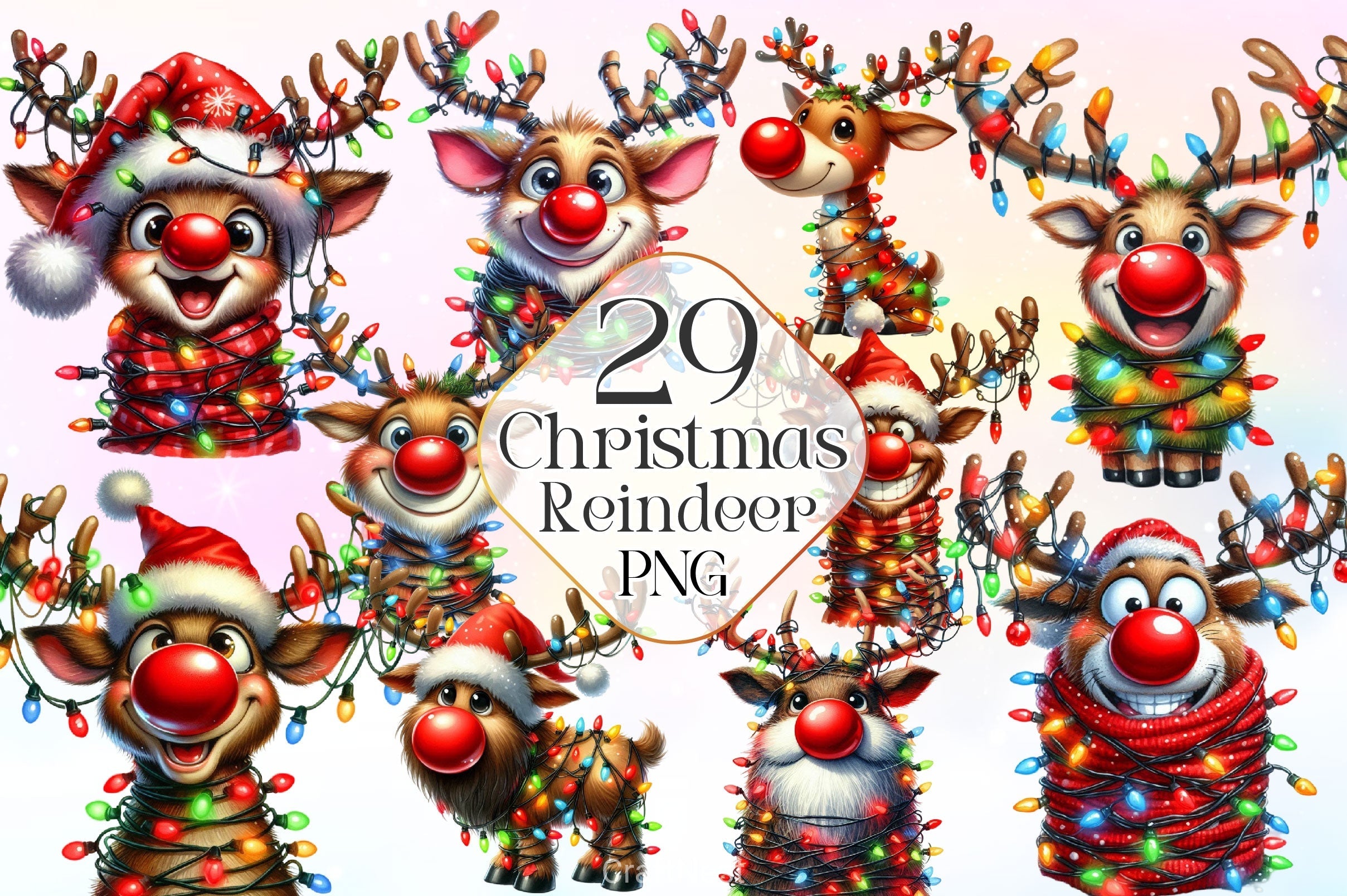 Funny Christmas Reindeer Clipart Bundle 4