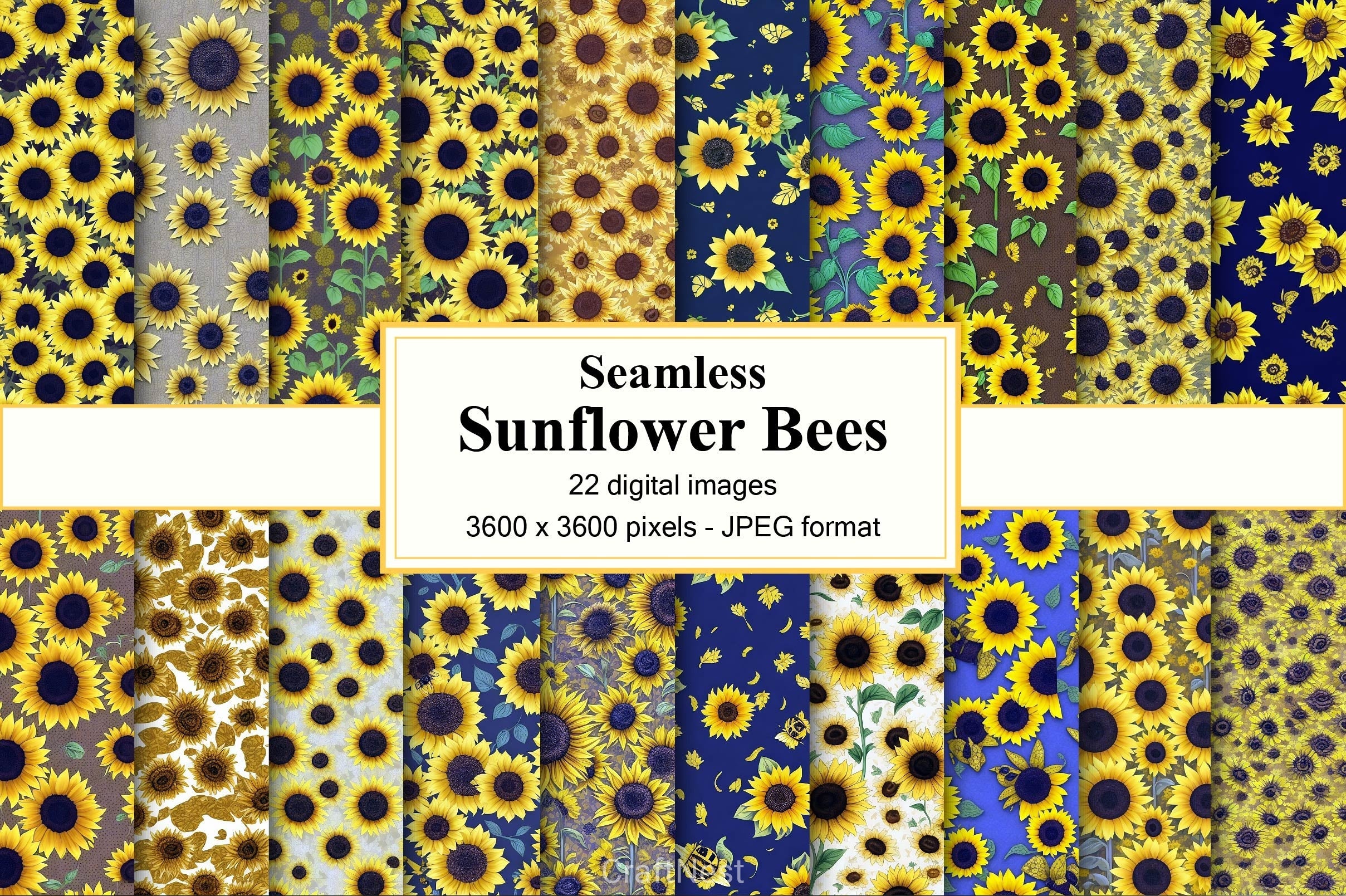 Sunflower Bees Digital Paper