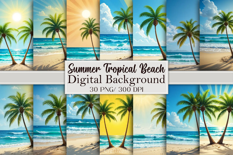 Summer Tropical Beach Clipart Bundle - CraftNest - Digital Crafting and Art