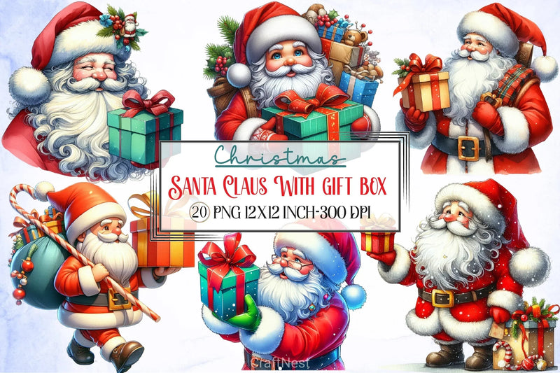Santa Claus Gift Box Clipart Bundle - CraftNest - Digital Crafting and Art