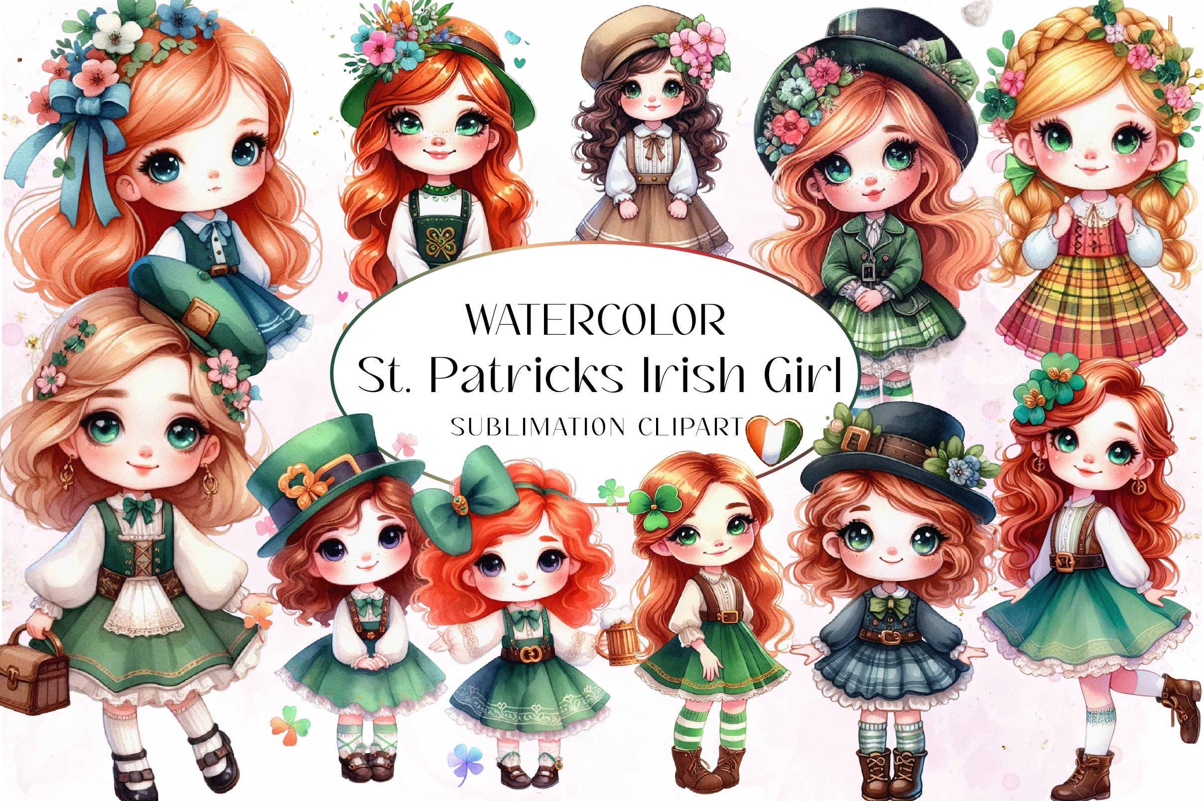 Cute St Patricks Irish Girl Clipart Bundle - CraftNest - Digital Crafting and Art