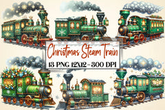 Christmas Vintage Train Clipart Bundle - CraftNest - Digital Crafting and Art