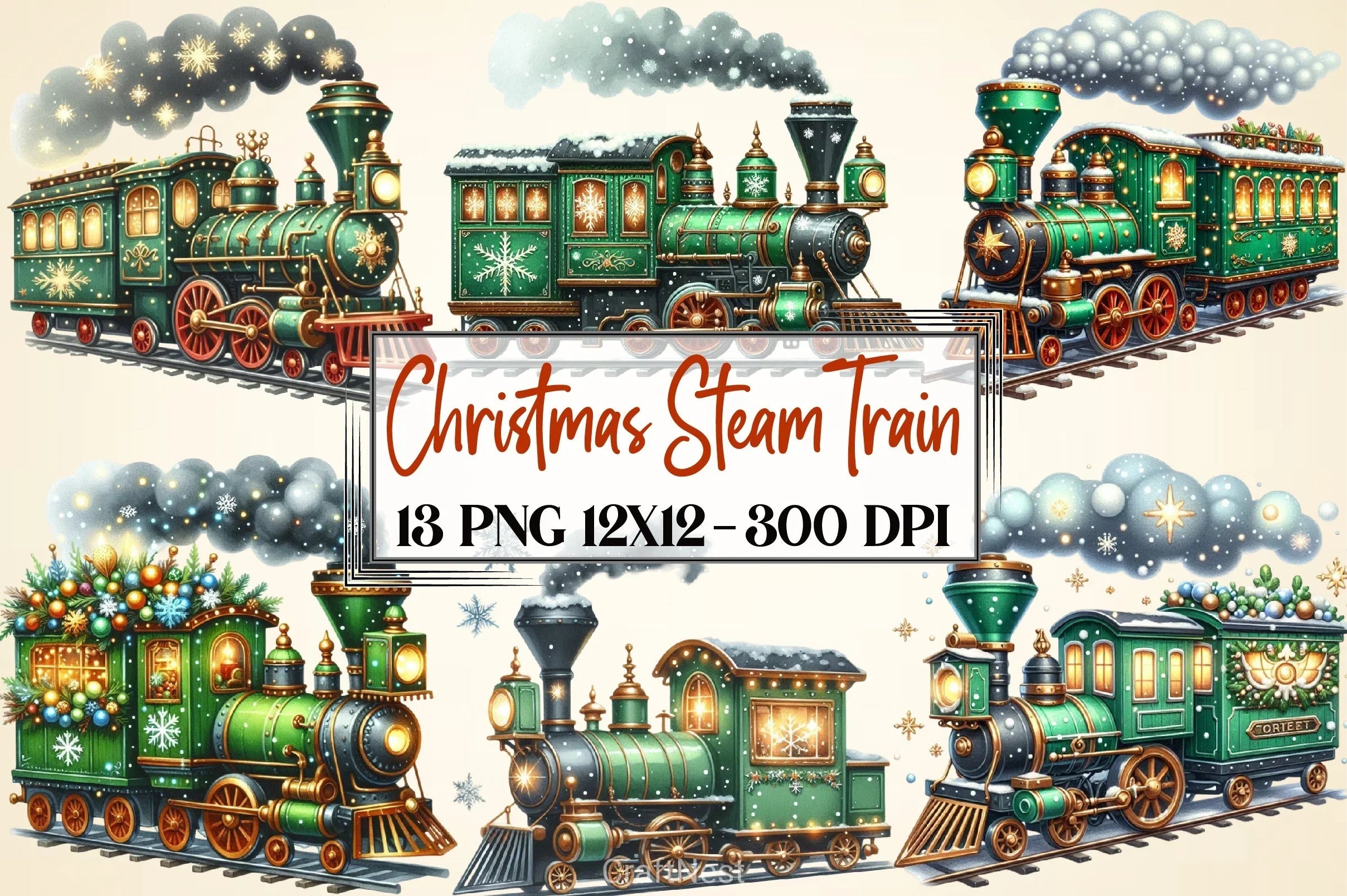 Christmas Vintage Train Clipart Bundle - CraftNest - Digital Crafting and Art