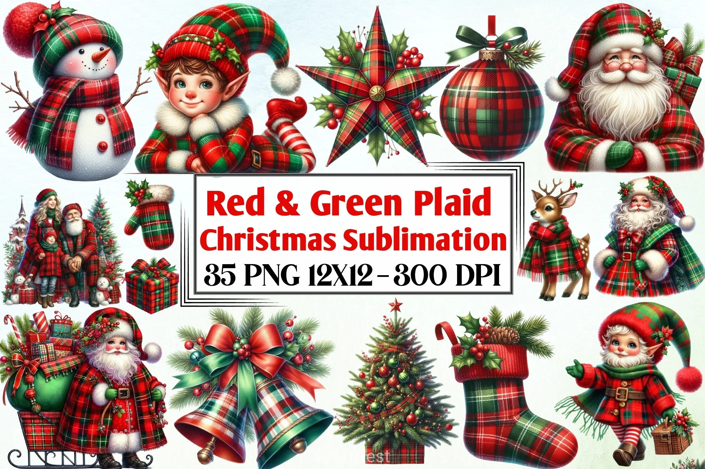 Red & Green Plaid Christmas Clipart Bundle - CraftNest - Digital Crafting and Art