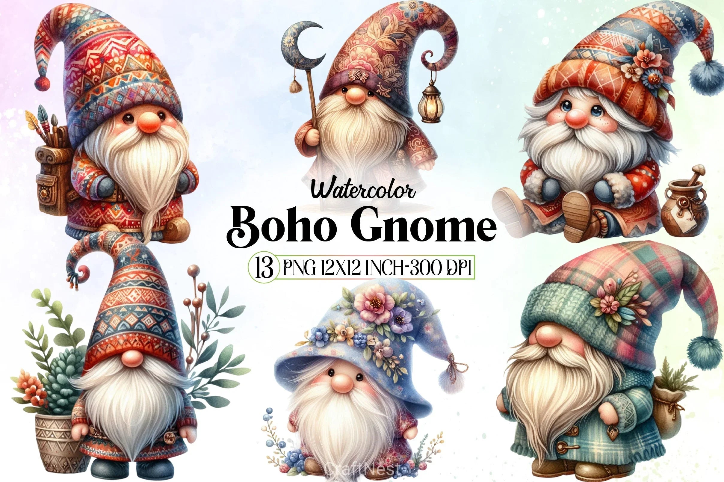 Boho Gnome Clipart Bundle - CraftNest - Digital Crafting and Art