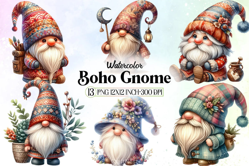Boho Gnome Clipart Bundle - CraftNest - Digital Crafting and Art