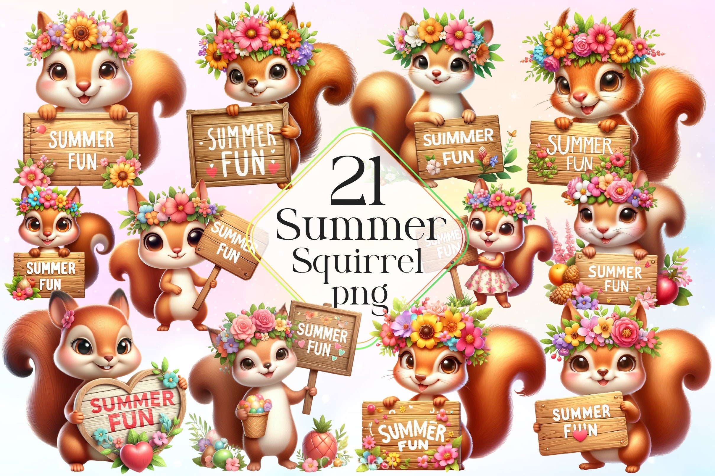 Summer Squirrel Clipart Bundle 2