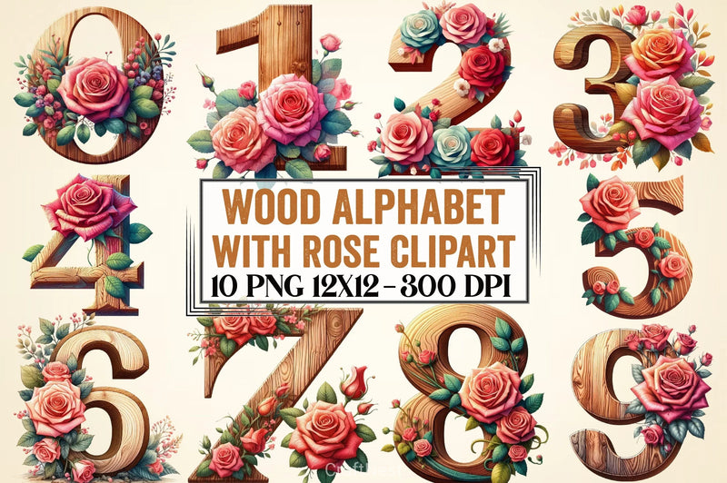 Wood Alphabet Rose Clipart Bundle 2 - CraftNest - Digital Crafting and Art