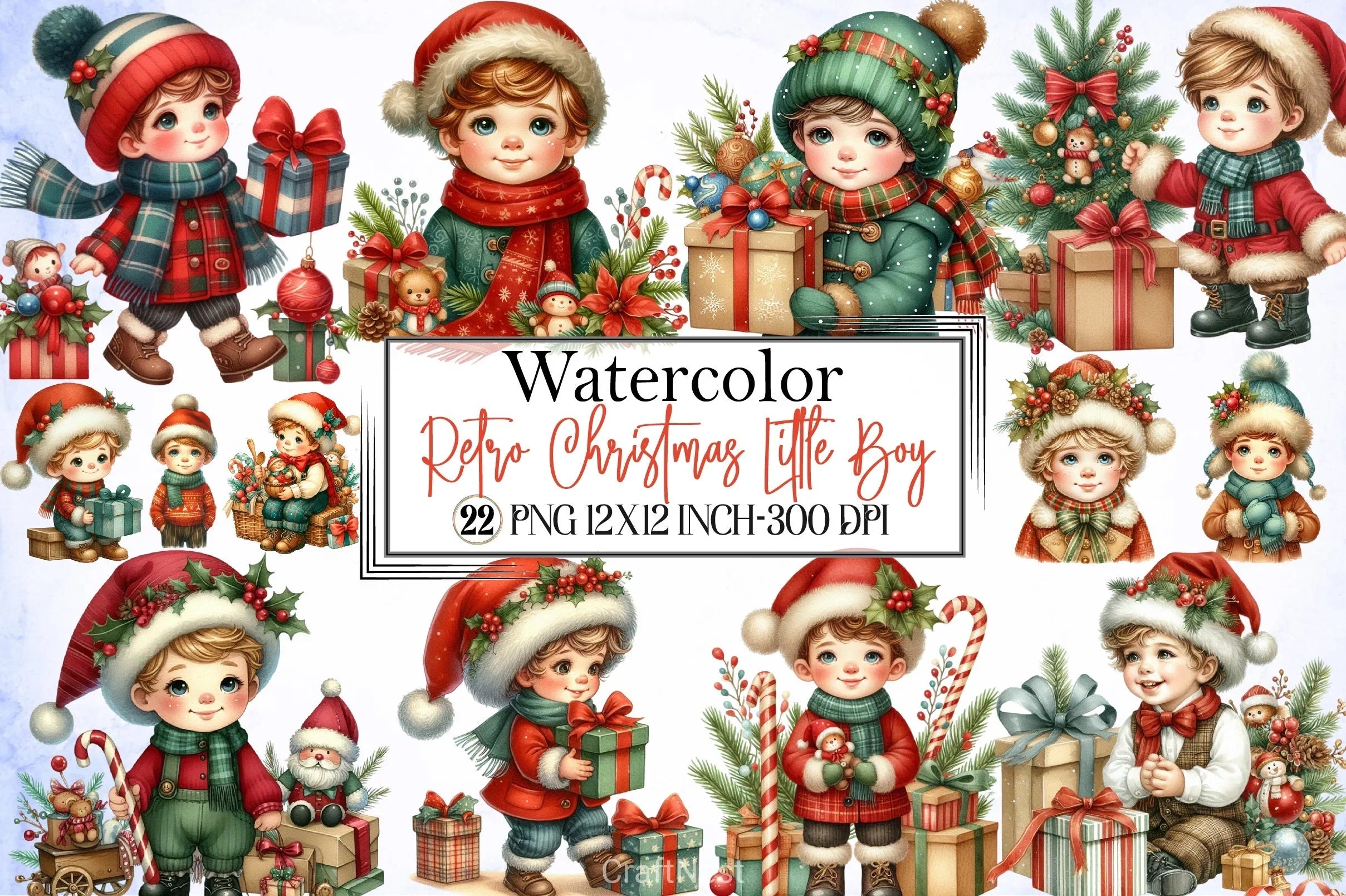 Retro Christmas Boy Clipart Bundle - CraftNest - Digital Crafting and Art