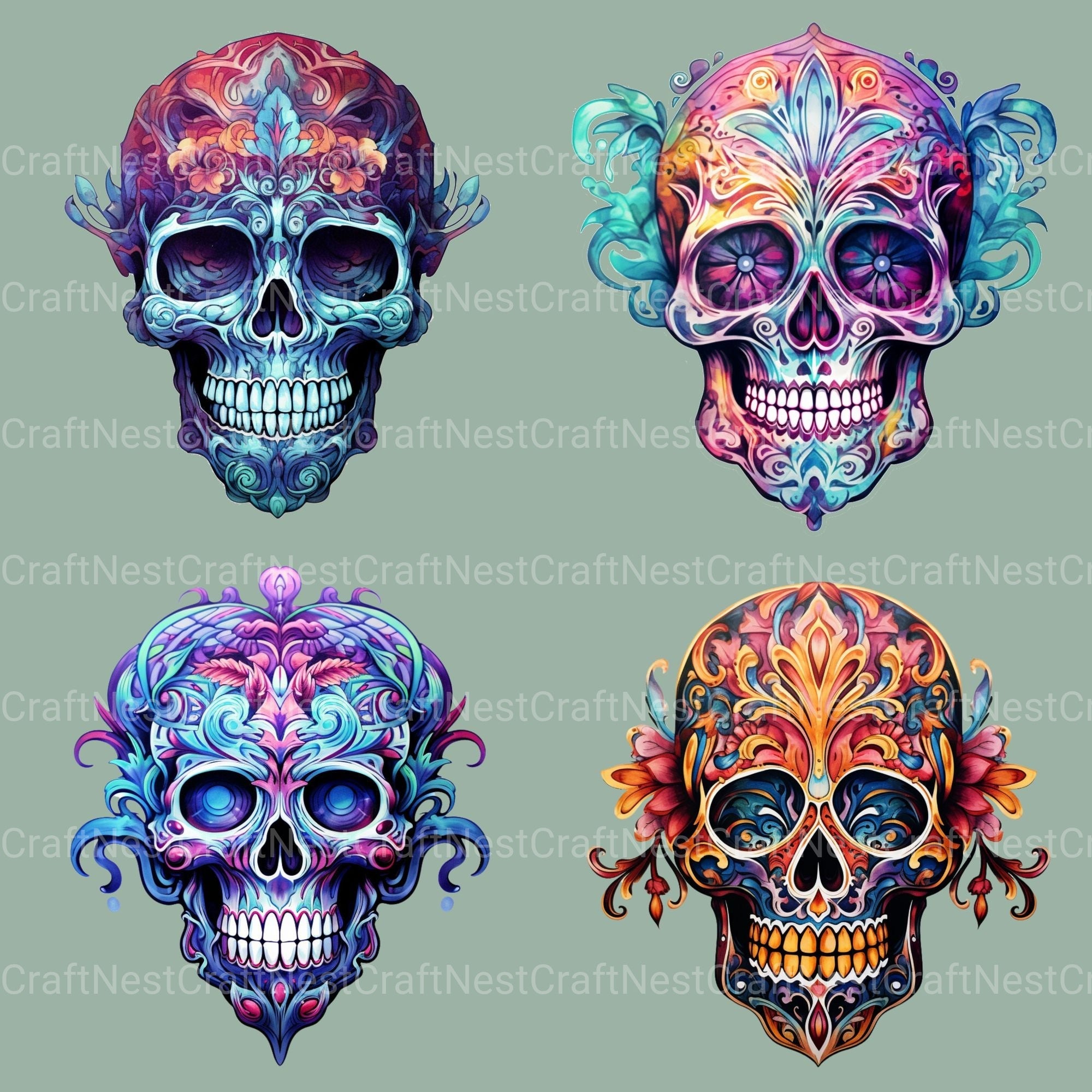 Skulls Ornamental Clipart Bundle