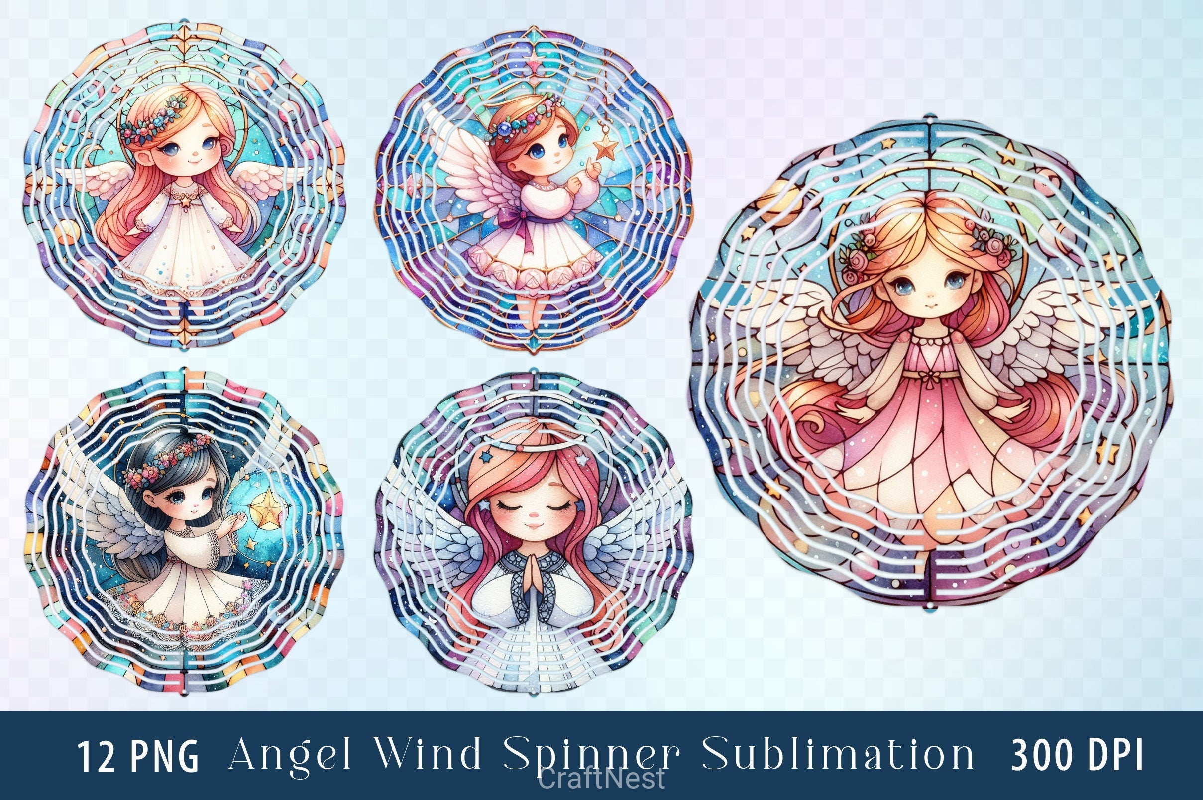 Stained Glass Angel Wind Spinner Clipart Bundle