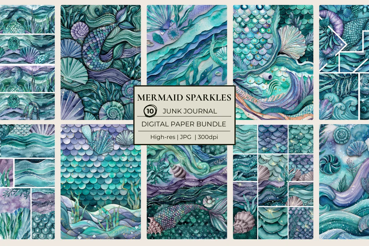 Mermaid Sparkles Junk Journal Papers - CraftNest - Digital Crafting and Art