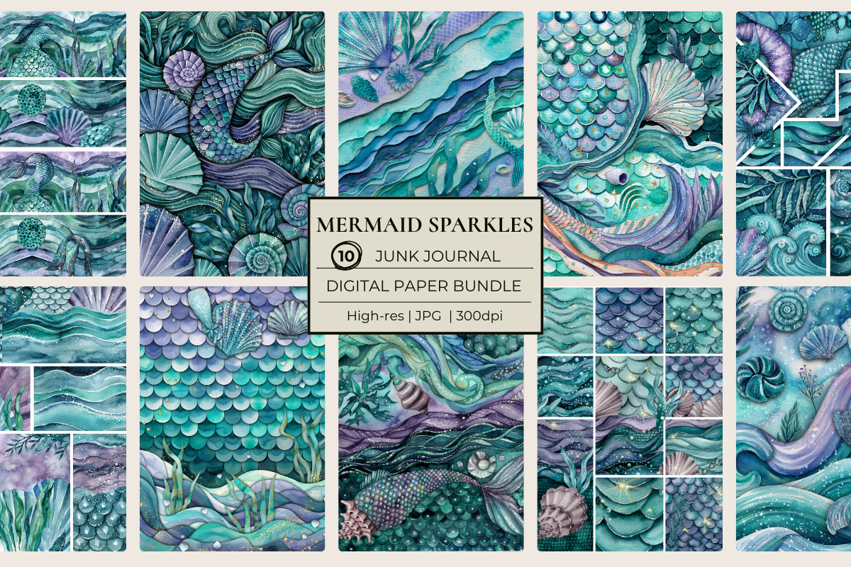 Mermaid Sparkles Junk Journal Papers