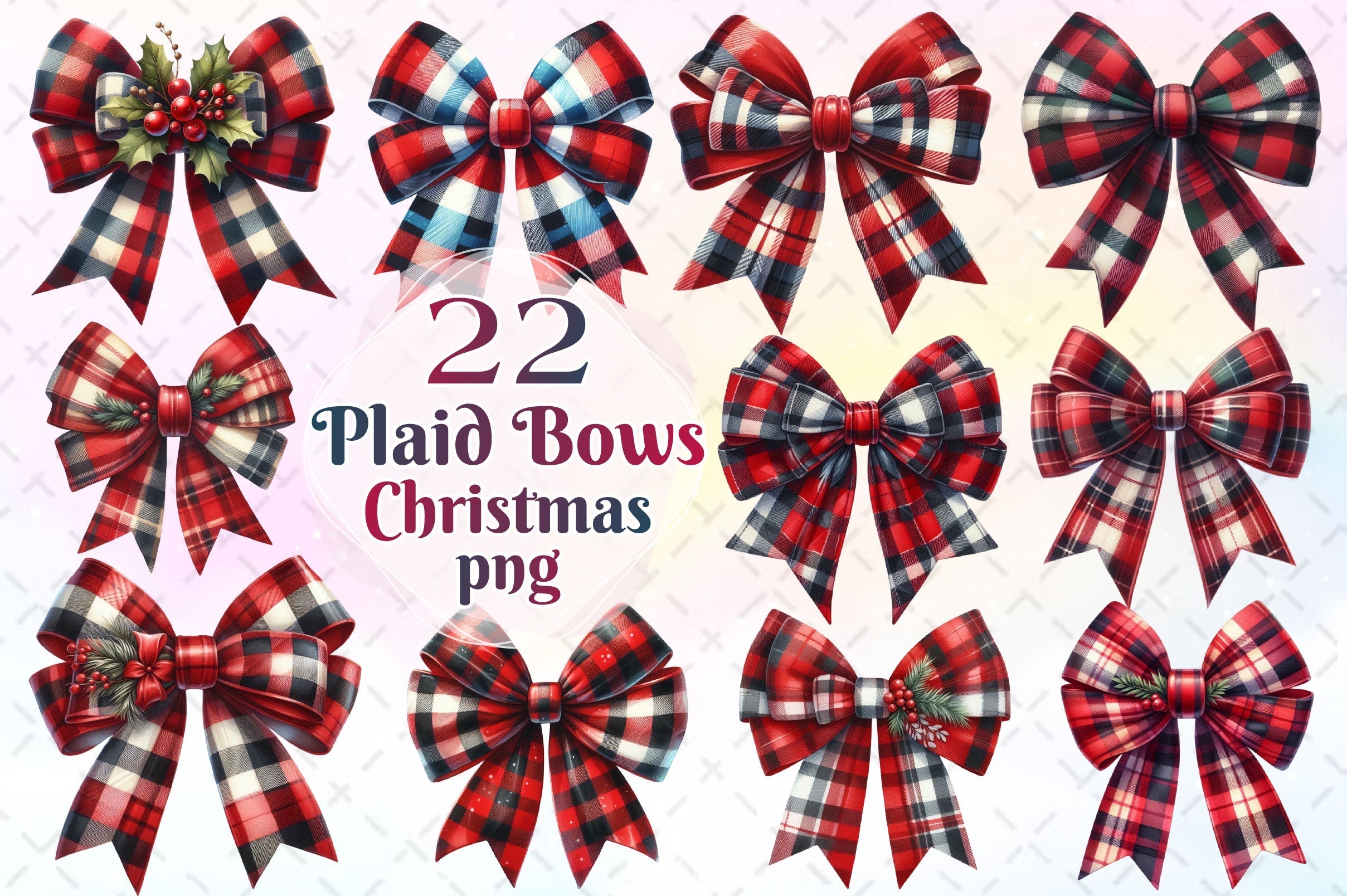Christmas Plaid Bows Clipart Bundle