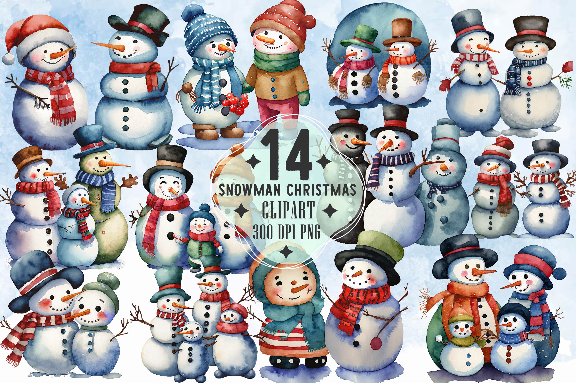 Snowman Family Christmas Clipart Bundle 1