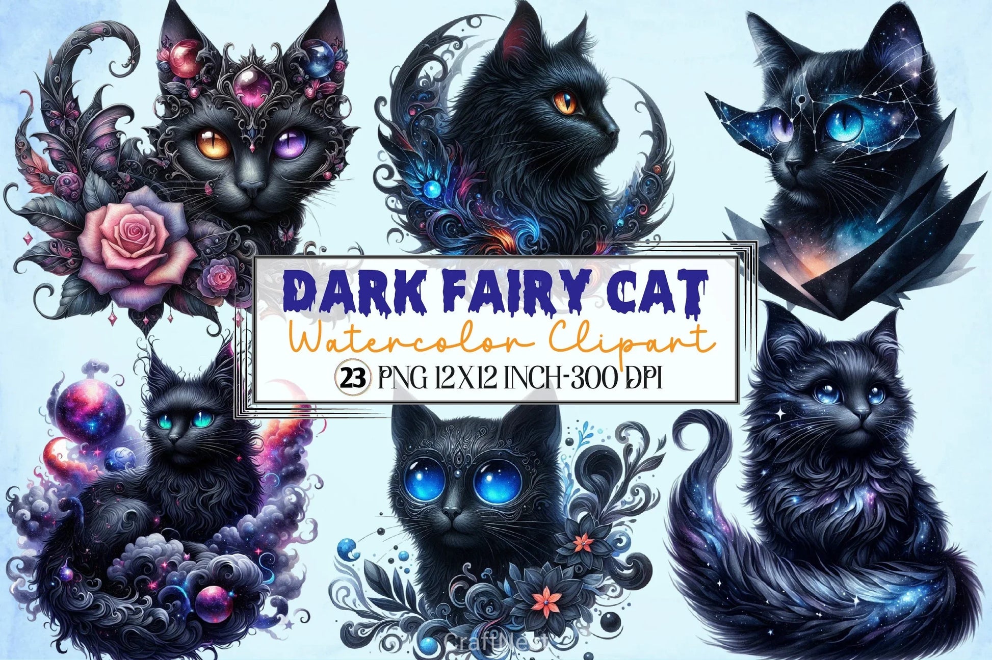 Dark Fairy Cat Clipart Bundle - CraftNest - Digital Crafting and Art