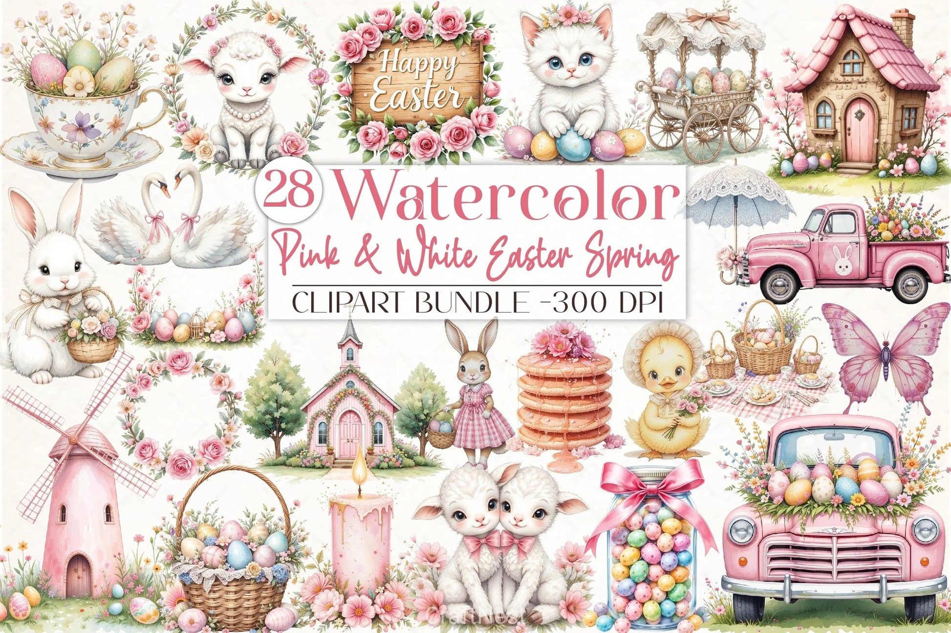 Pink & White Easter Clipart Bundle - CraftNest - Digital Crafting and Art