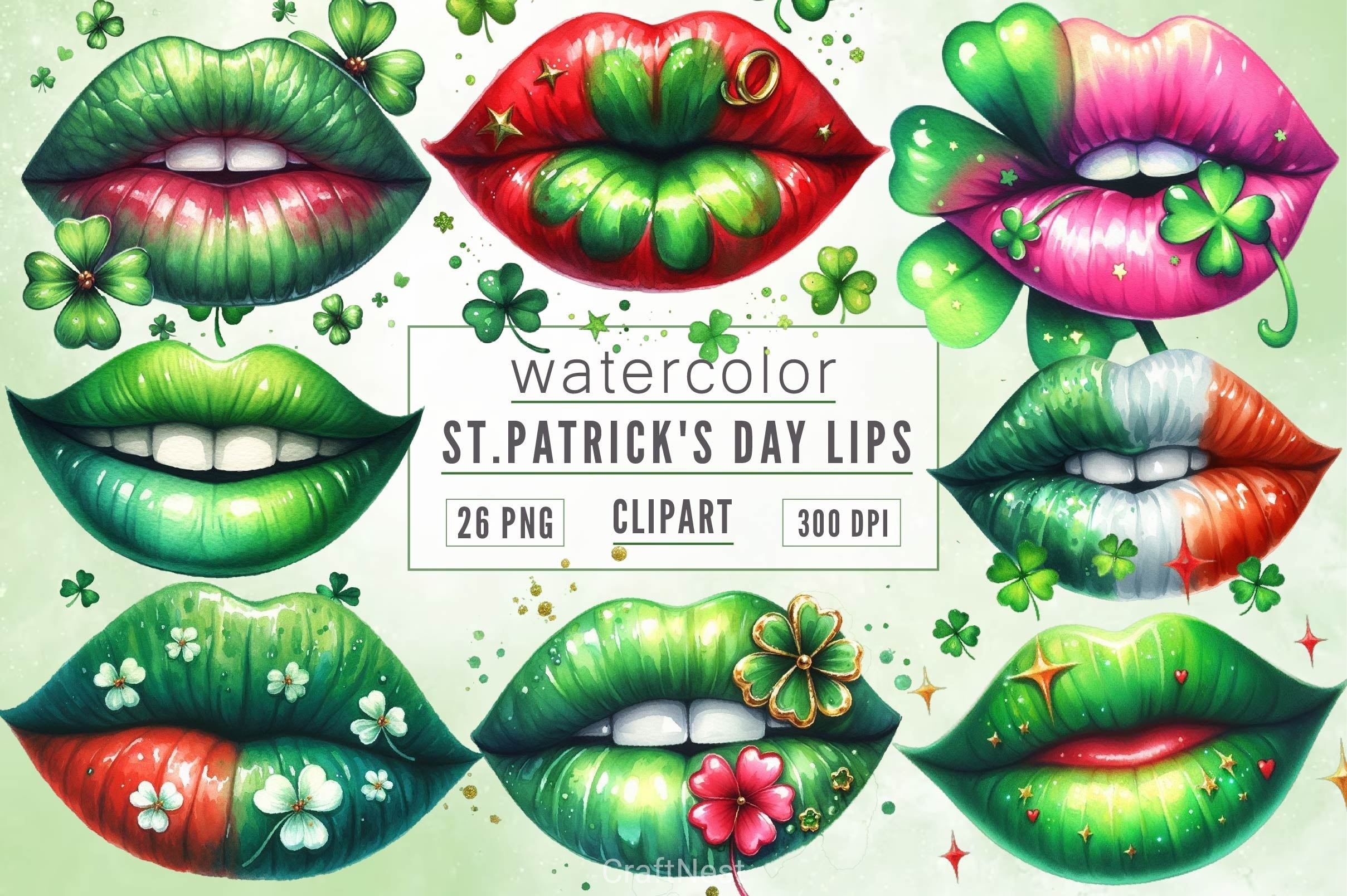 St Patrick's Day Lips Clipart Bundle