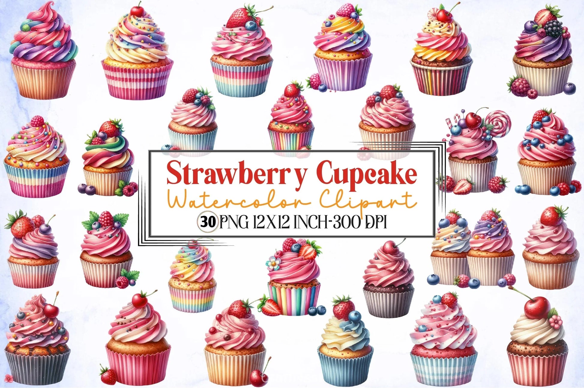Strawberry Cupcake Clipart Bundle - CraftNest - Digital Crafting and Art