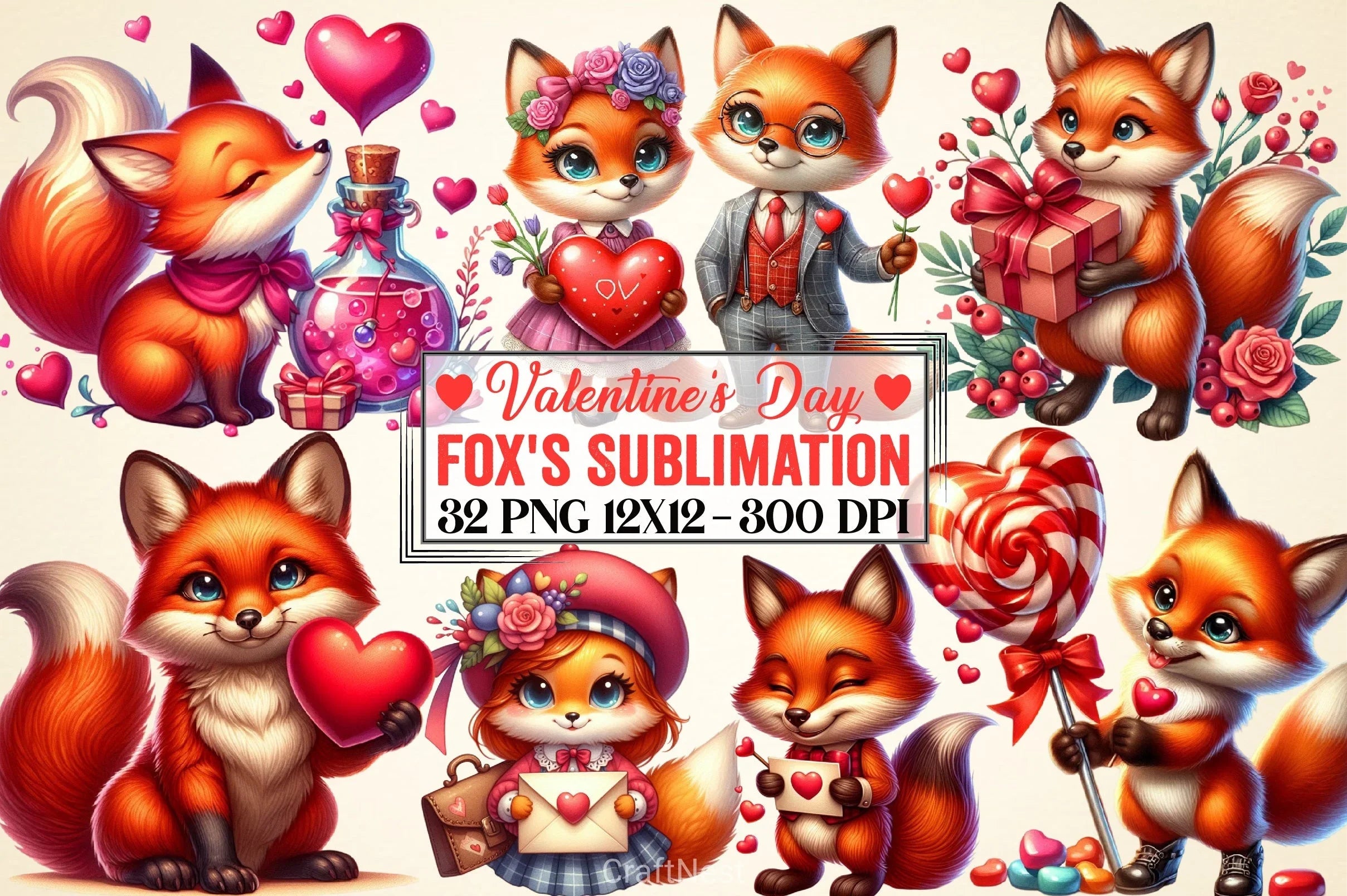 Valentine's Day Fox Clipart Bundle - CraftNest - Digital Crafting and Art