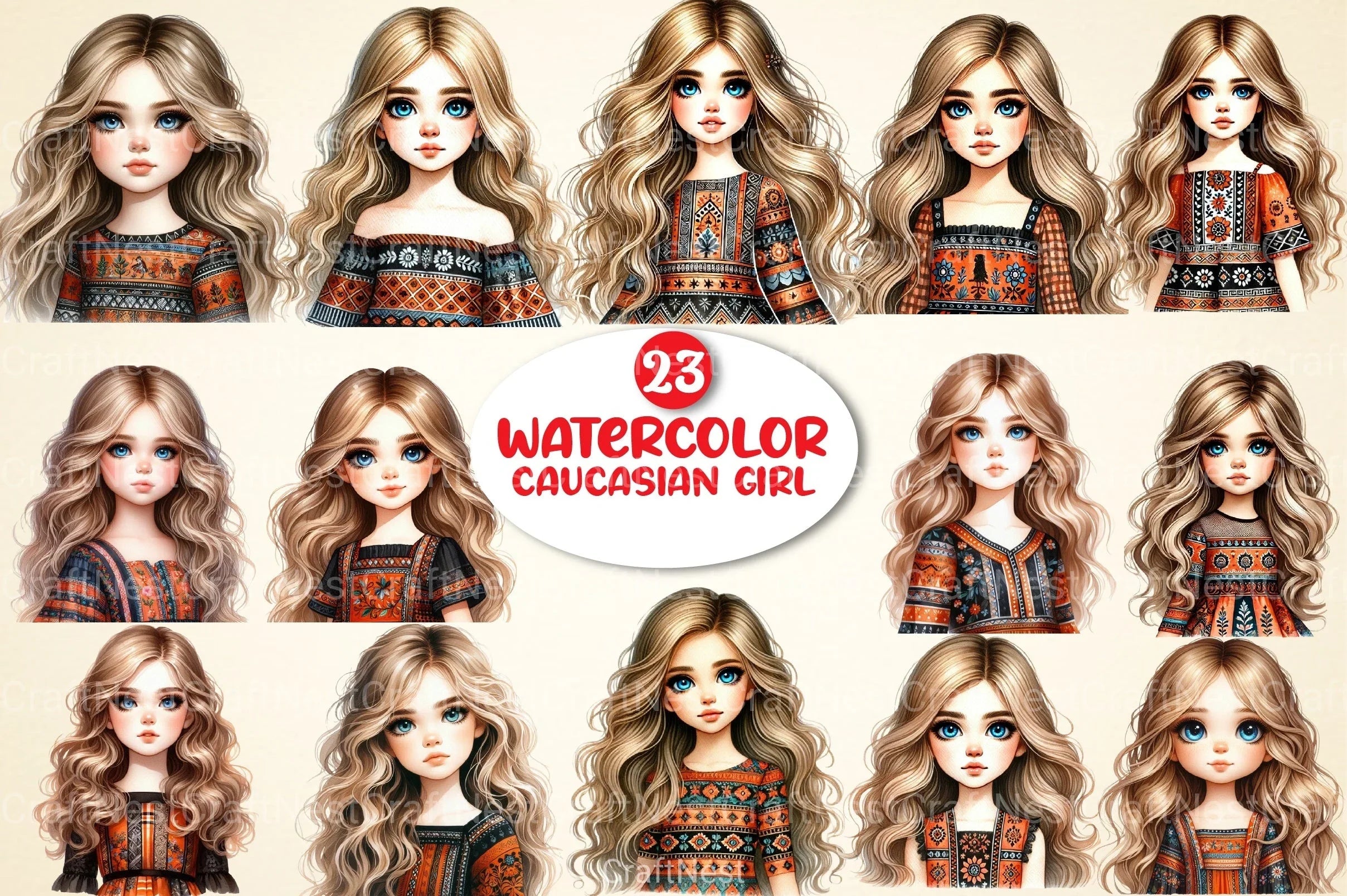 Caucasian Girl Clipart Bundle - CraftNest - Digital Crafting and Art