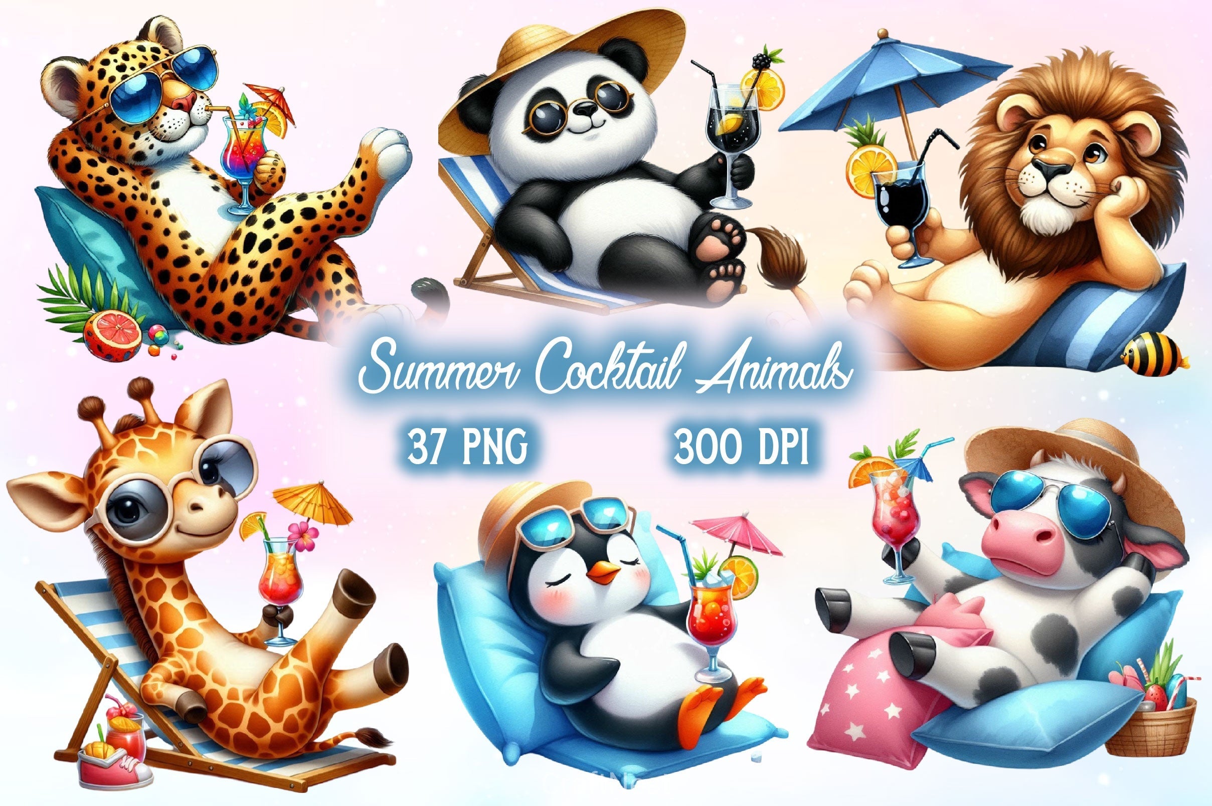 Summer Cocktail And Animals Clipart Bundle