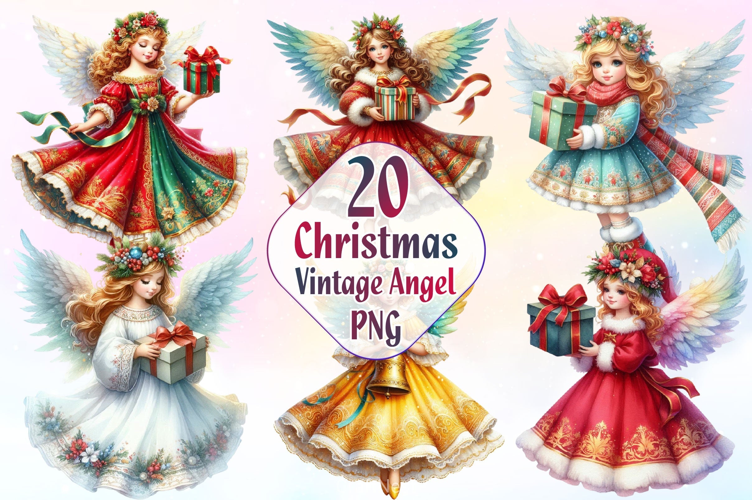 Vintage Christmas Angel Clipart Bundle